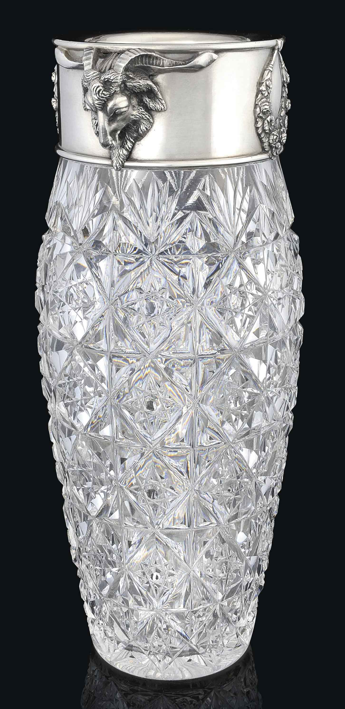 A SILVERMOUNTED CUTGLASS VASE , MAKER'S MARK INDISTINCT, ST