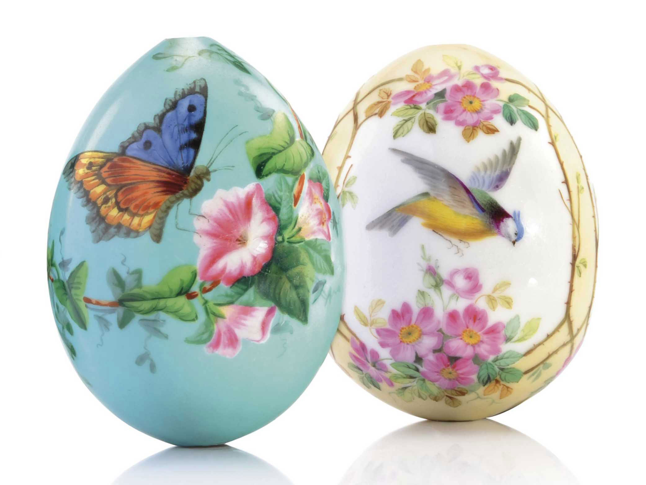 TWO IMPERIAL PORCELAIN EGGS , BY THE IMPERIAL PORCELAIN FACTORY, ST