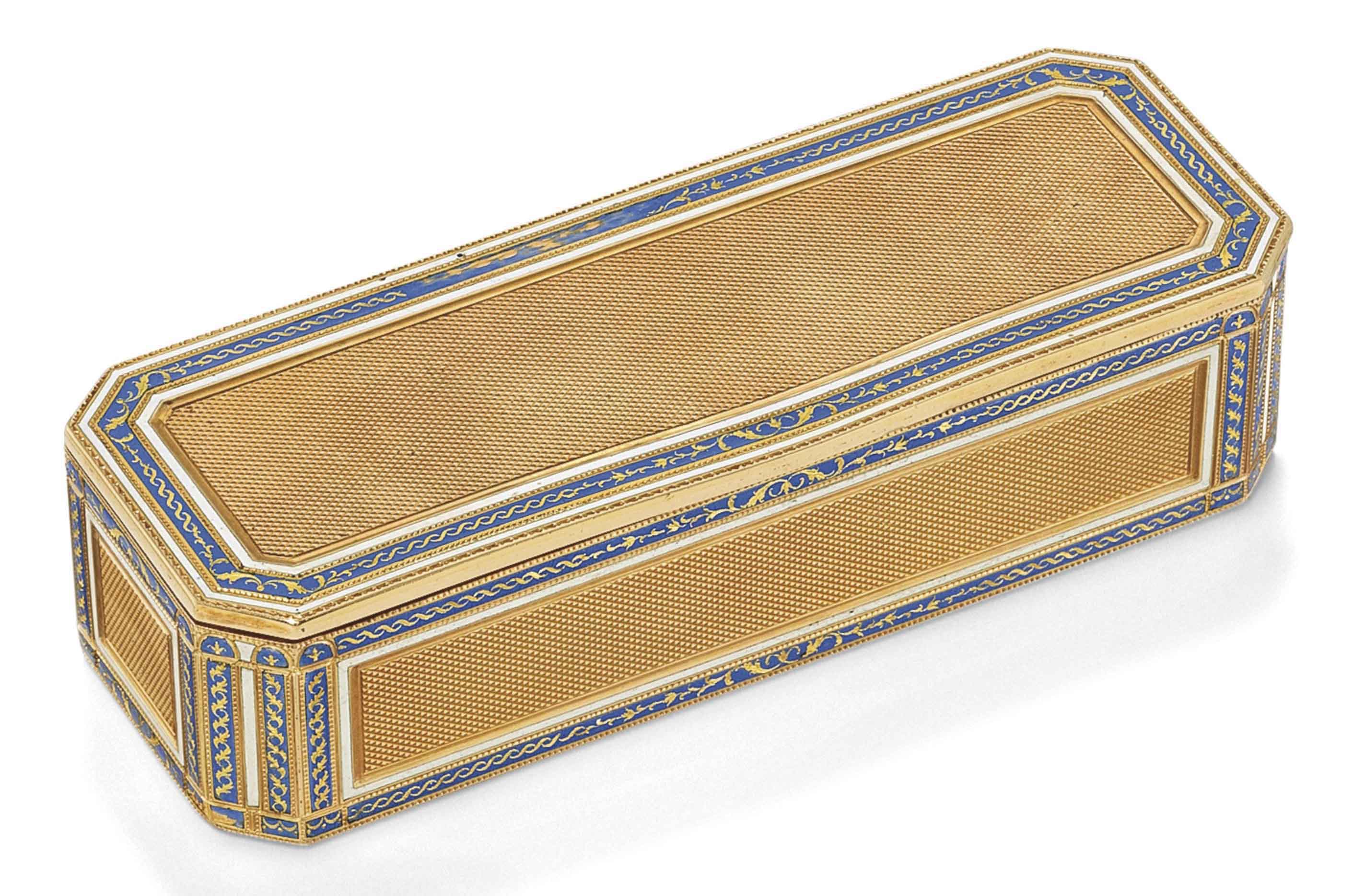 A SWISS GOLD SNUFF-BOX SET WITH AN ENAMEL PLAQUE, GENEVA, CIRCA 1815/ ...