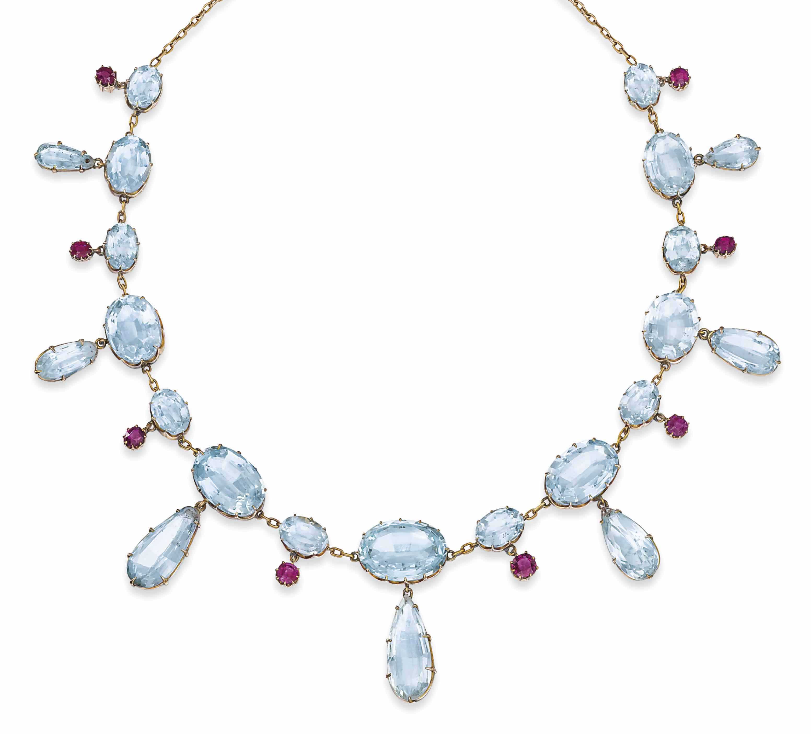 Aquamarine and ruby necklace clearance
