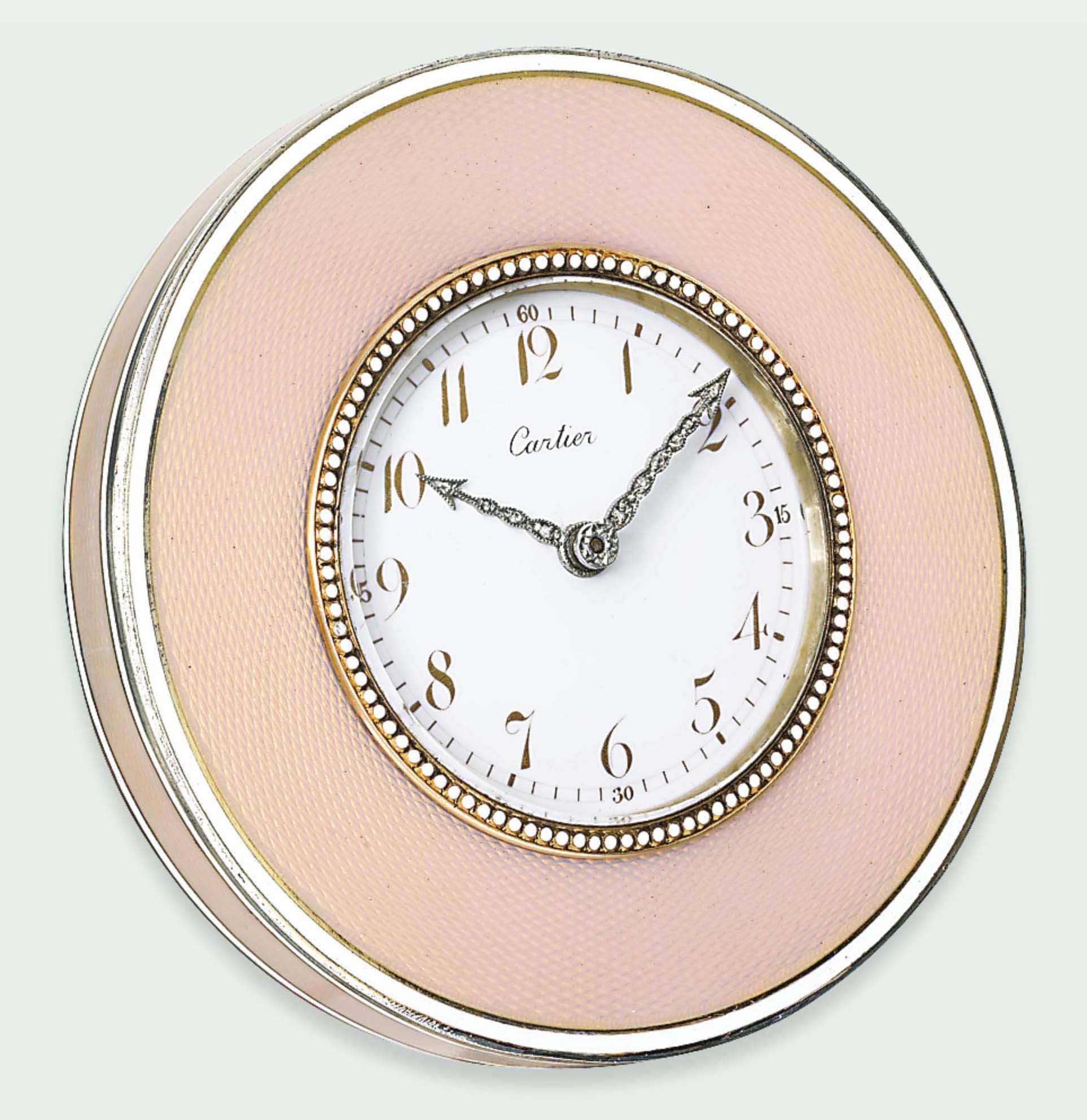 A Belle Epoque Pink Enamel Desk Clock By Cartier 1930s Jewelry