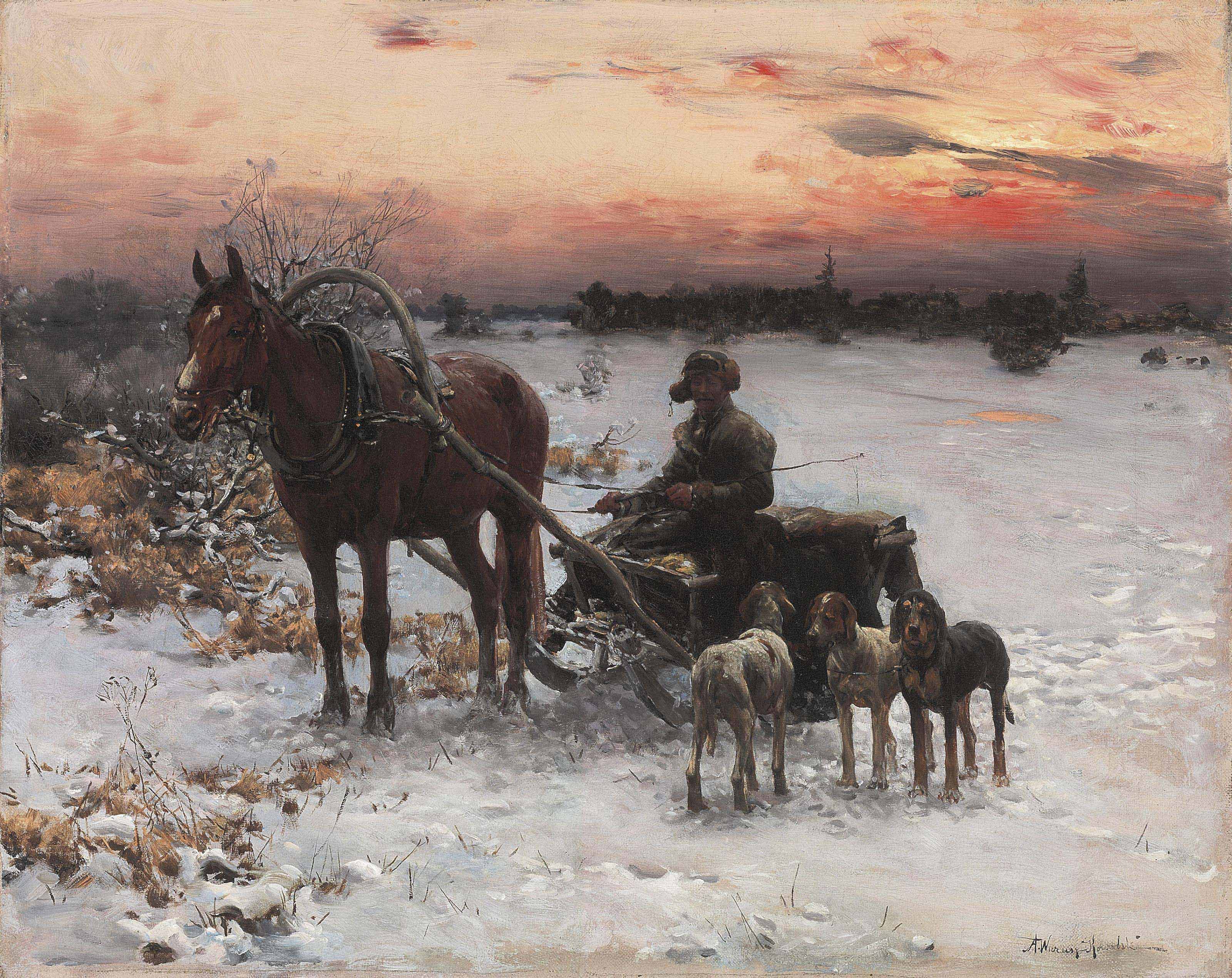 Alfred von Wierusz-Kowalski (Polish, 1849-1915) , A horse drawn