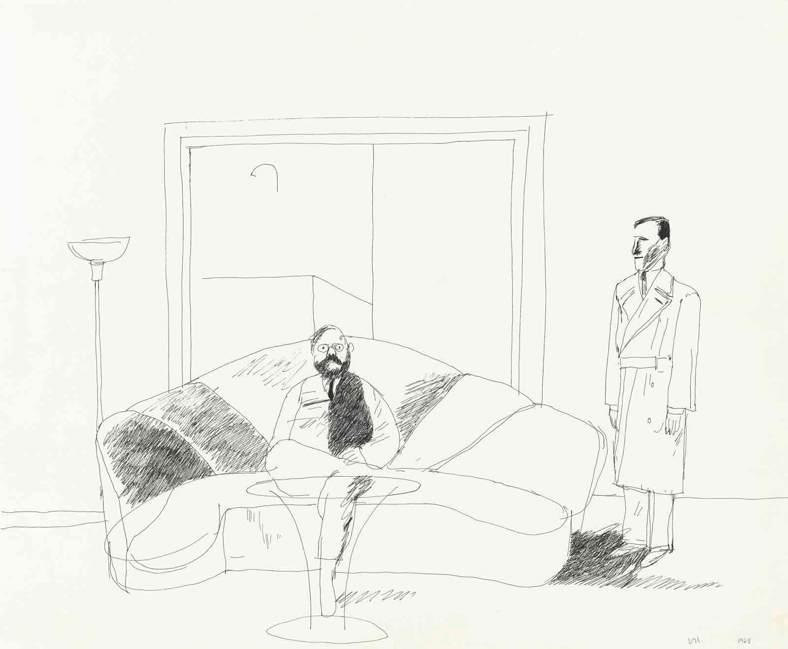 David Hockney (b. 1937), Henry Geldzahler and Christopher Scott, 1968. Dimensions: 11 x 14 in. Sold for &pound;30,000 on 29 June 2011 at Christie&rsquo;s in London. Artwork: &copy; David Hockney