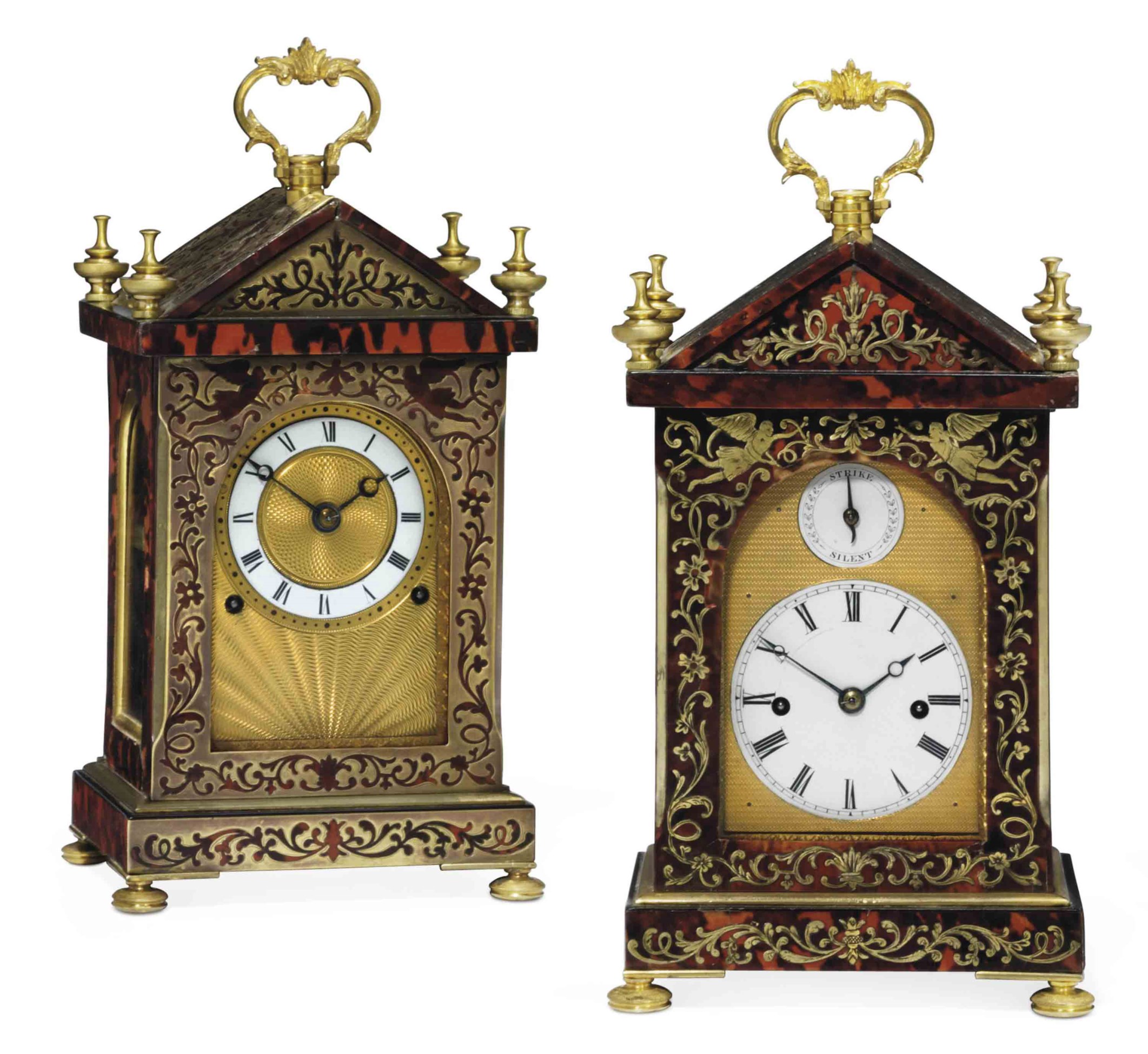 A HARLEQUIN PAIR OF IV GILT BRASSMOUNTED BOULLE TORTOISESHELL