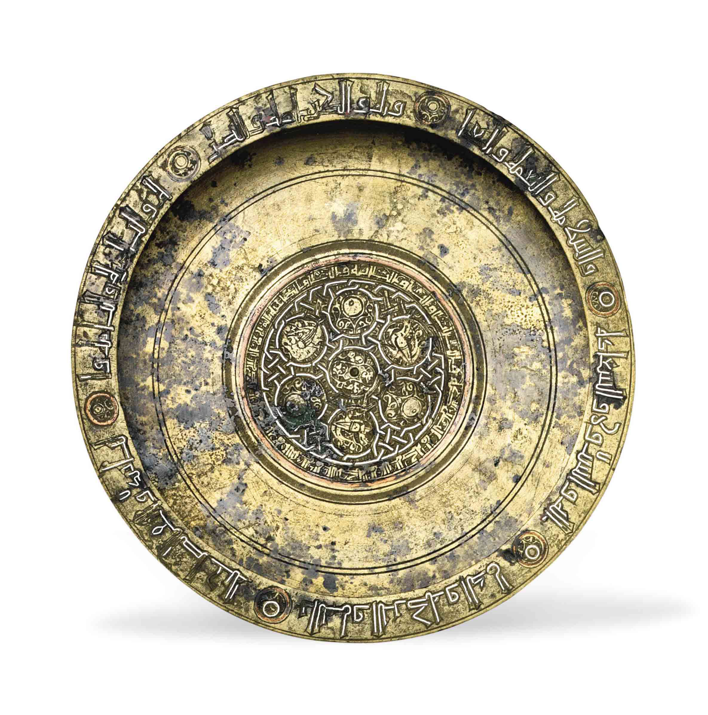 A KHORASSAN SILVER AND COPPERINLAID BRONZE DISH , NORTH EAST IRAN