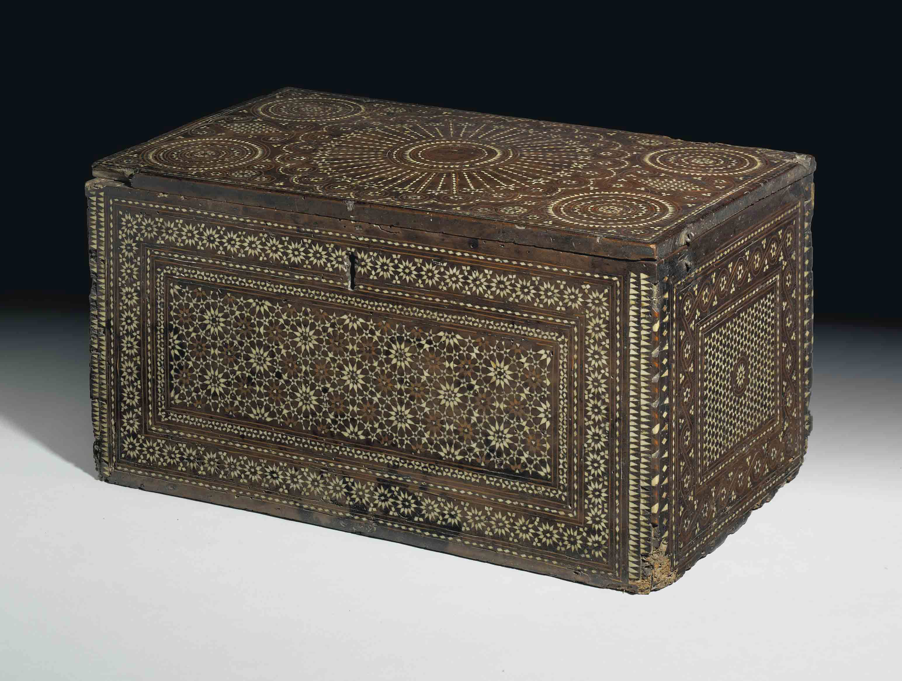 A MUDEJAR IVORY INLAID CHEST , SPAIN, PROBABLY BARCELONA, LATE 15TH OR