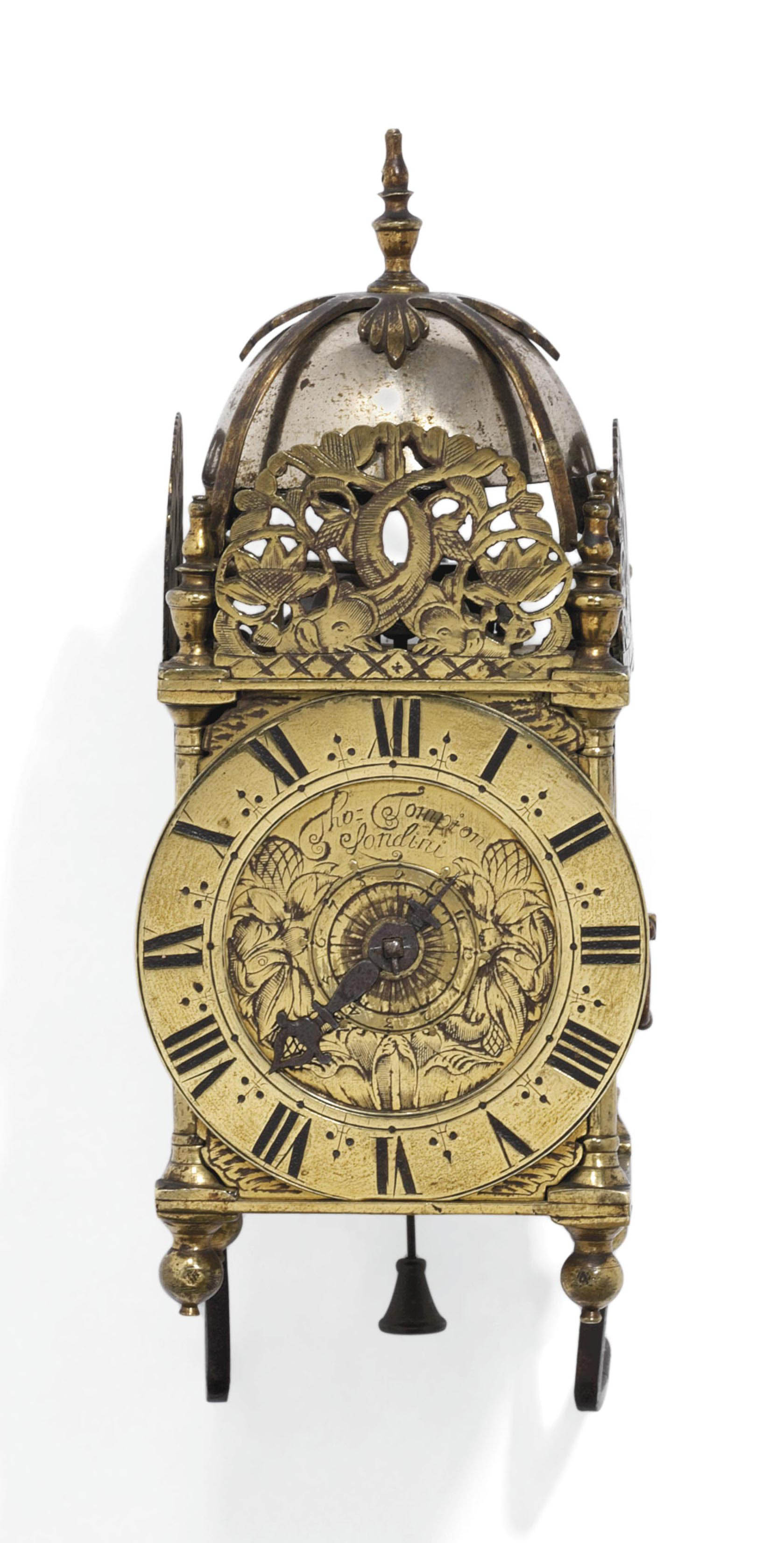 An English Miniature Brass Timepiece Lantern Clock With Alarm