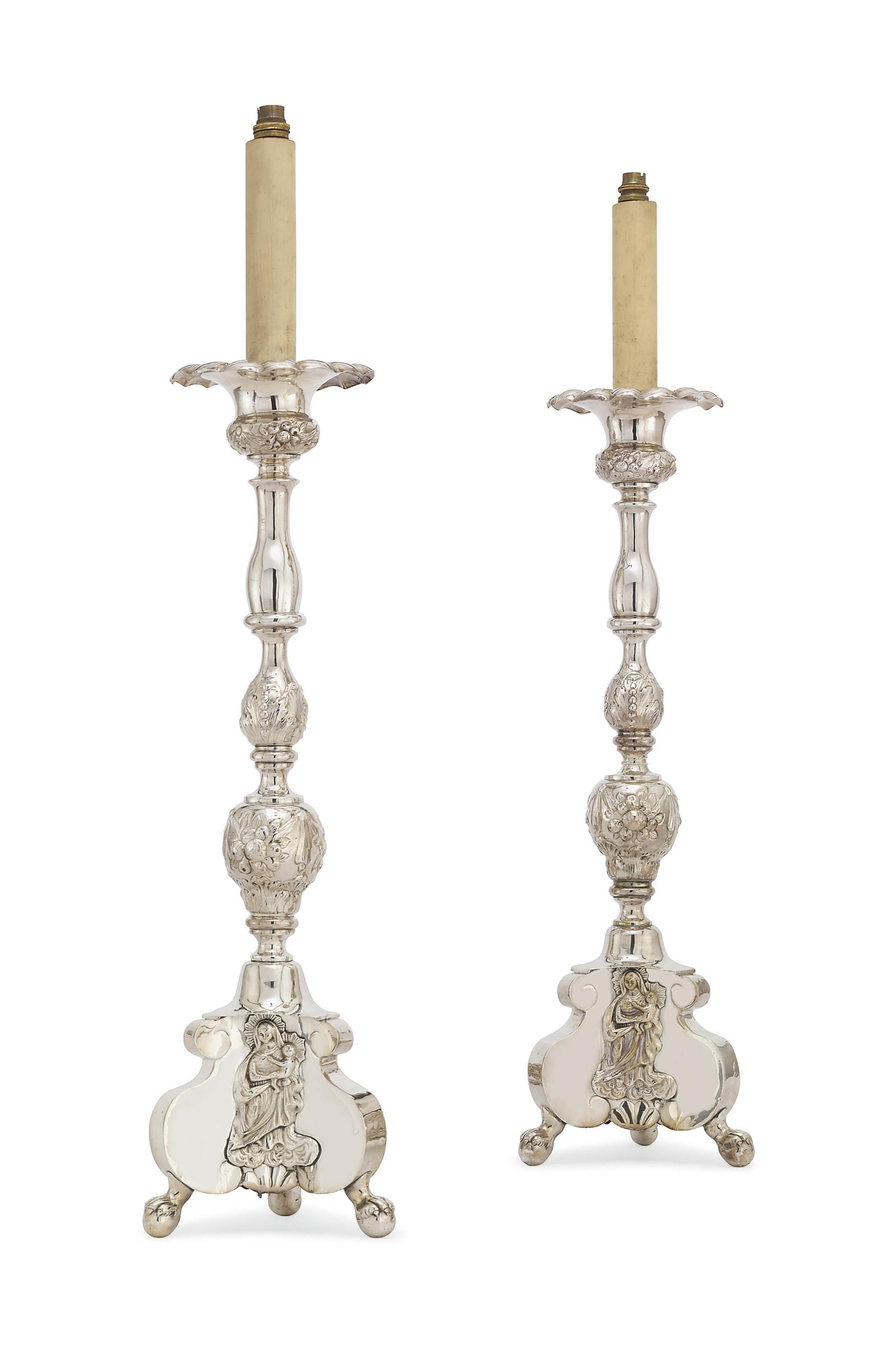 A PAIR OF SILVERPLATED ALTAR CANDLESTICKS , 19TH CENTURY Christie's