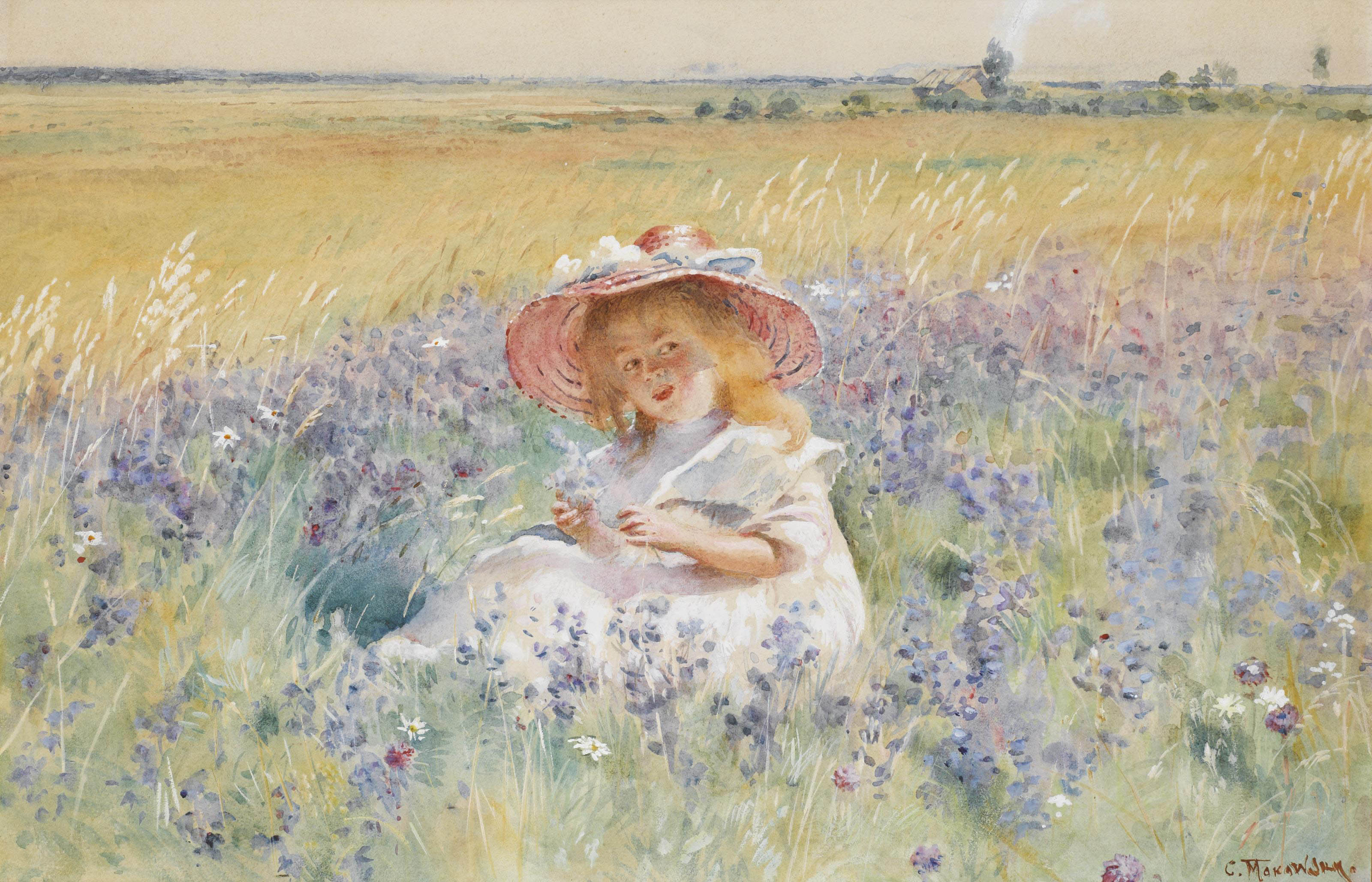 Konstantin Makovsky 1839 1915 A Young Girl In A Field Of
