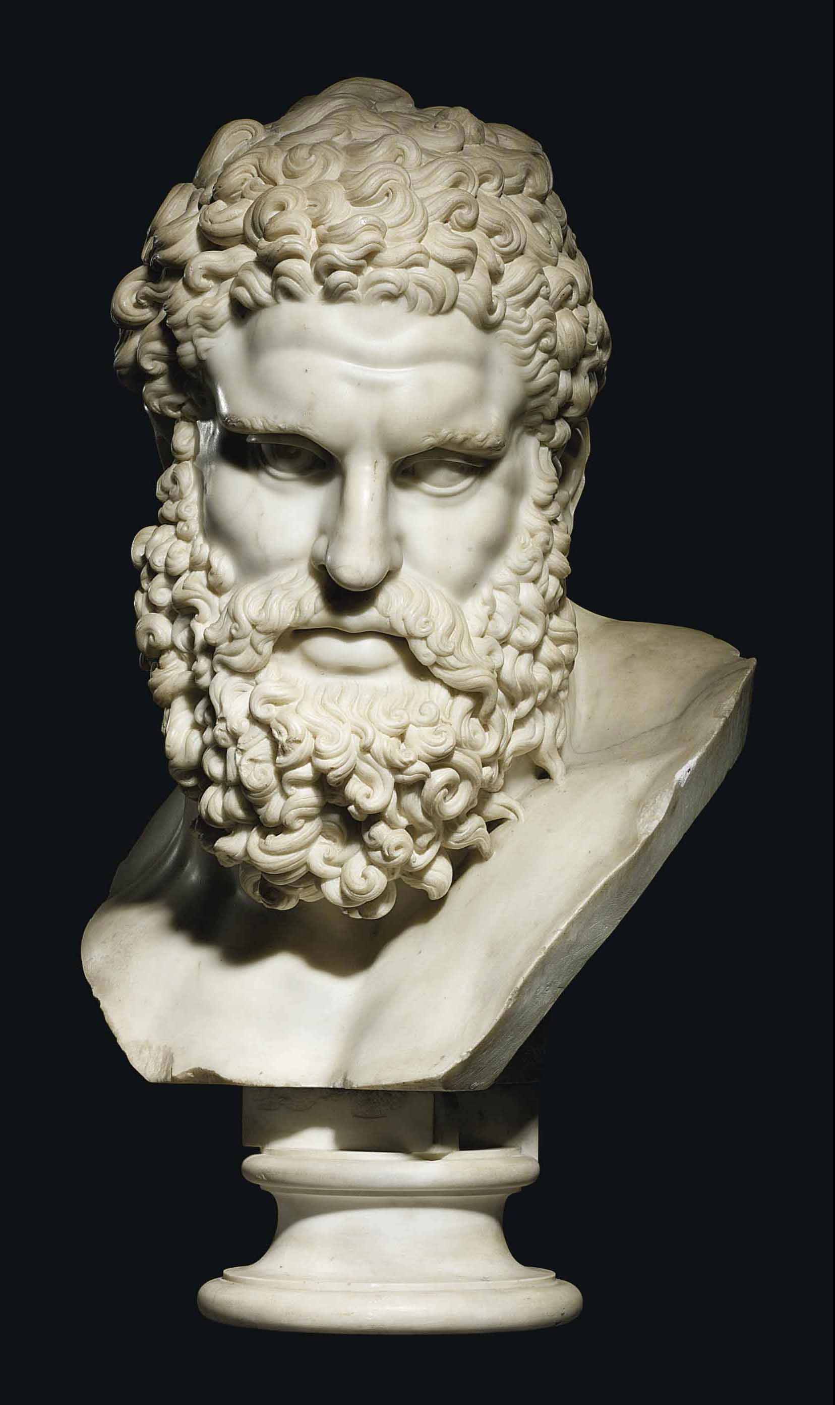 A CARVED MARBLE BUST OF THE FARNESE HERCULES , ATTRIBUTED ...