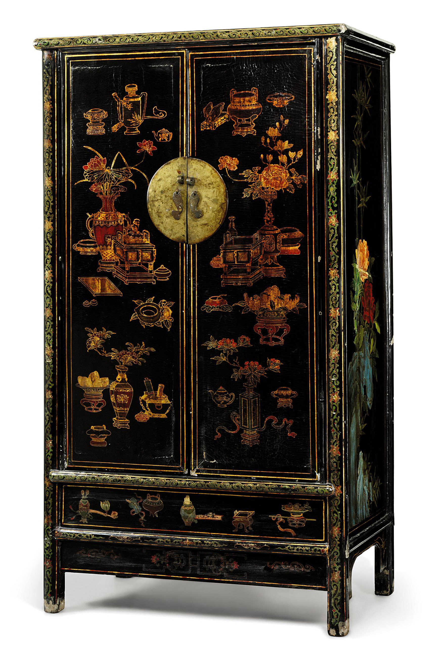 A CHINESE BLACK, GOLD AND POLYCHROMELACQUER , LATE 18TH