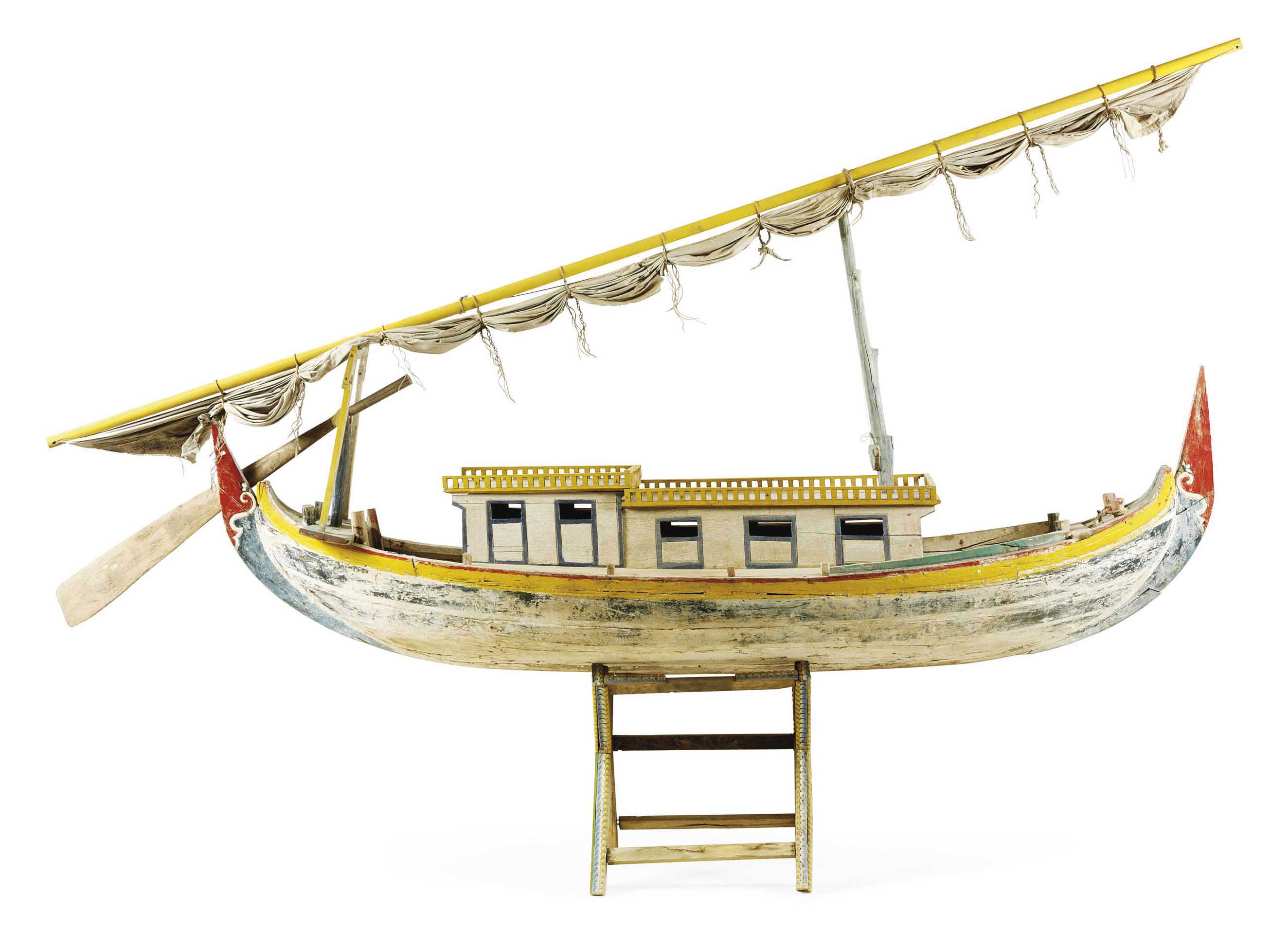 A POLYCHROMEPAINTED MODEL OF AN EGYPTIAN FELUCCA , 20TH CENTURY