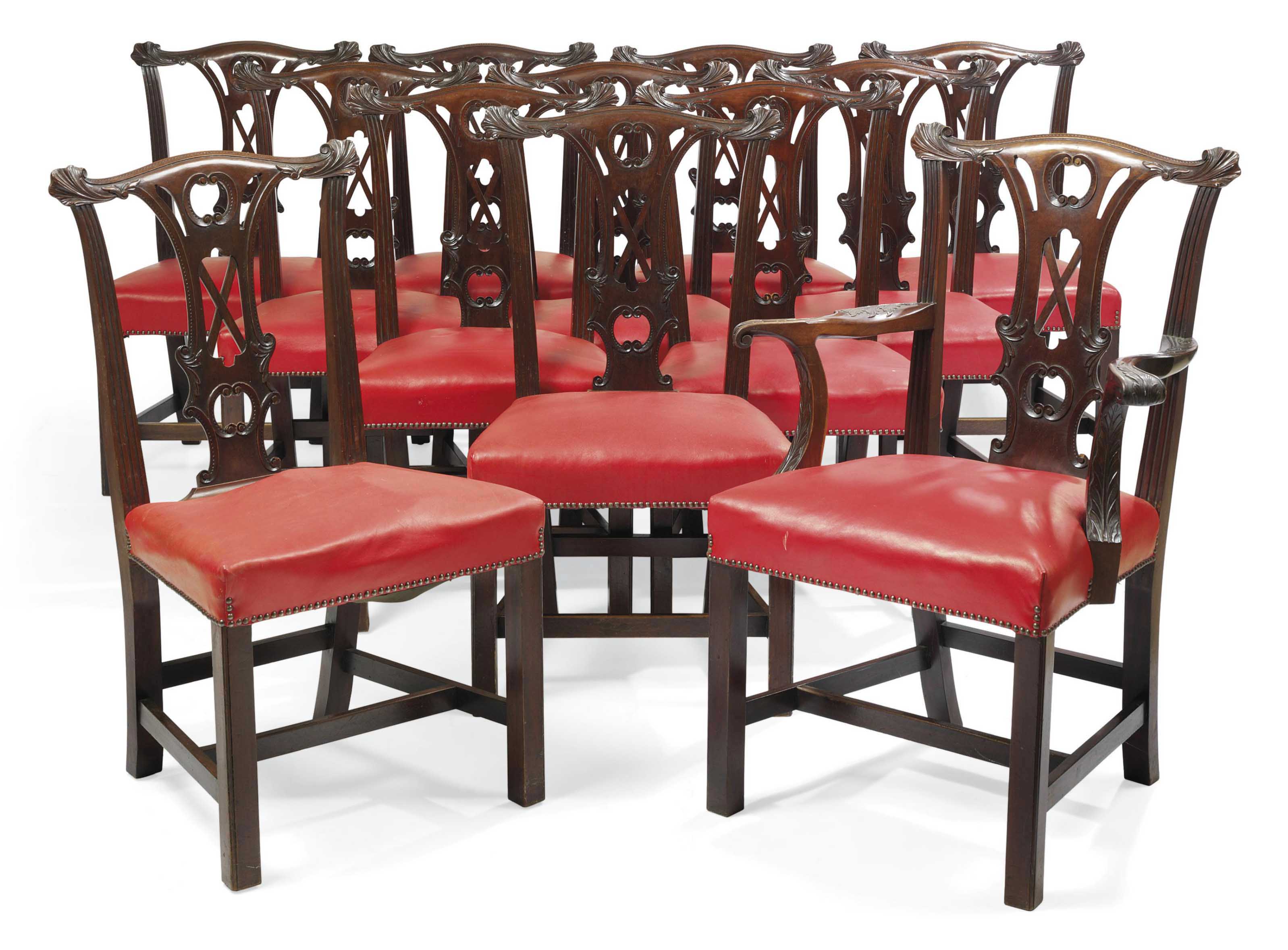 A SET OF TWELVE IRISH MAHOGANY DININGCHAIRS , LATE 19TH/EARLY 20TH