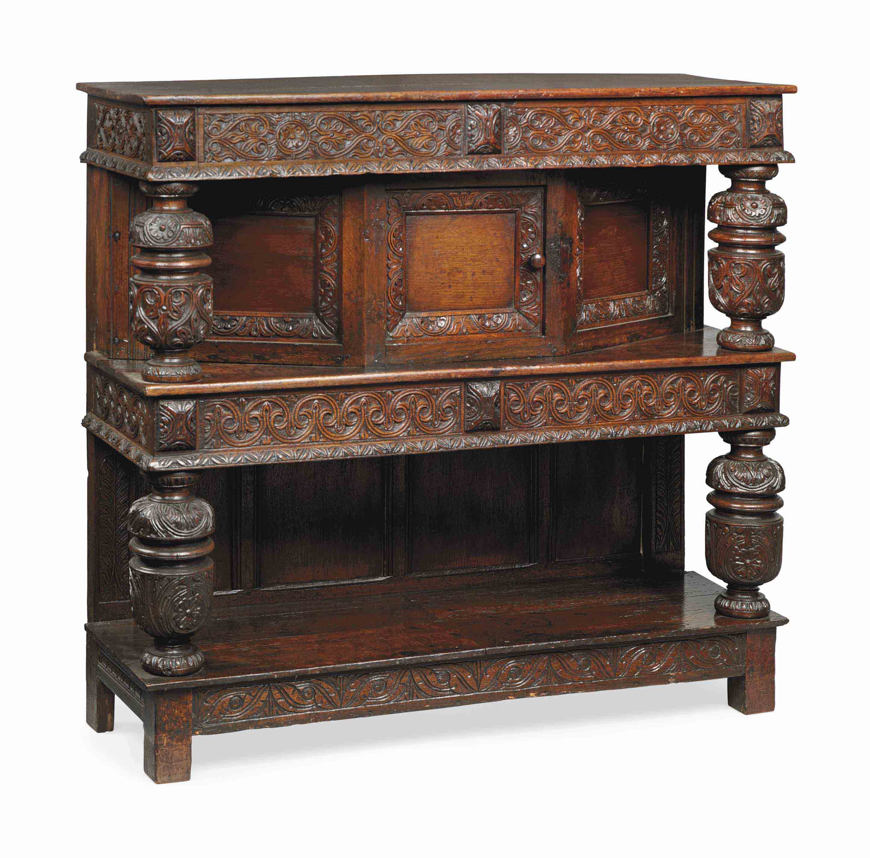 AN ELIZABETHAN REVIVAL LIVERY CUPBOARD , LATE 19TH EARLY 20TH CENTURY