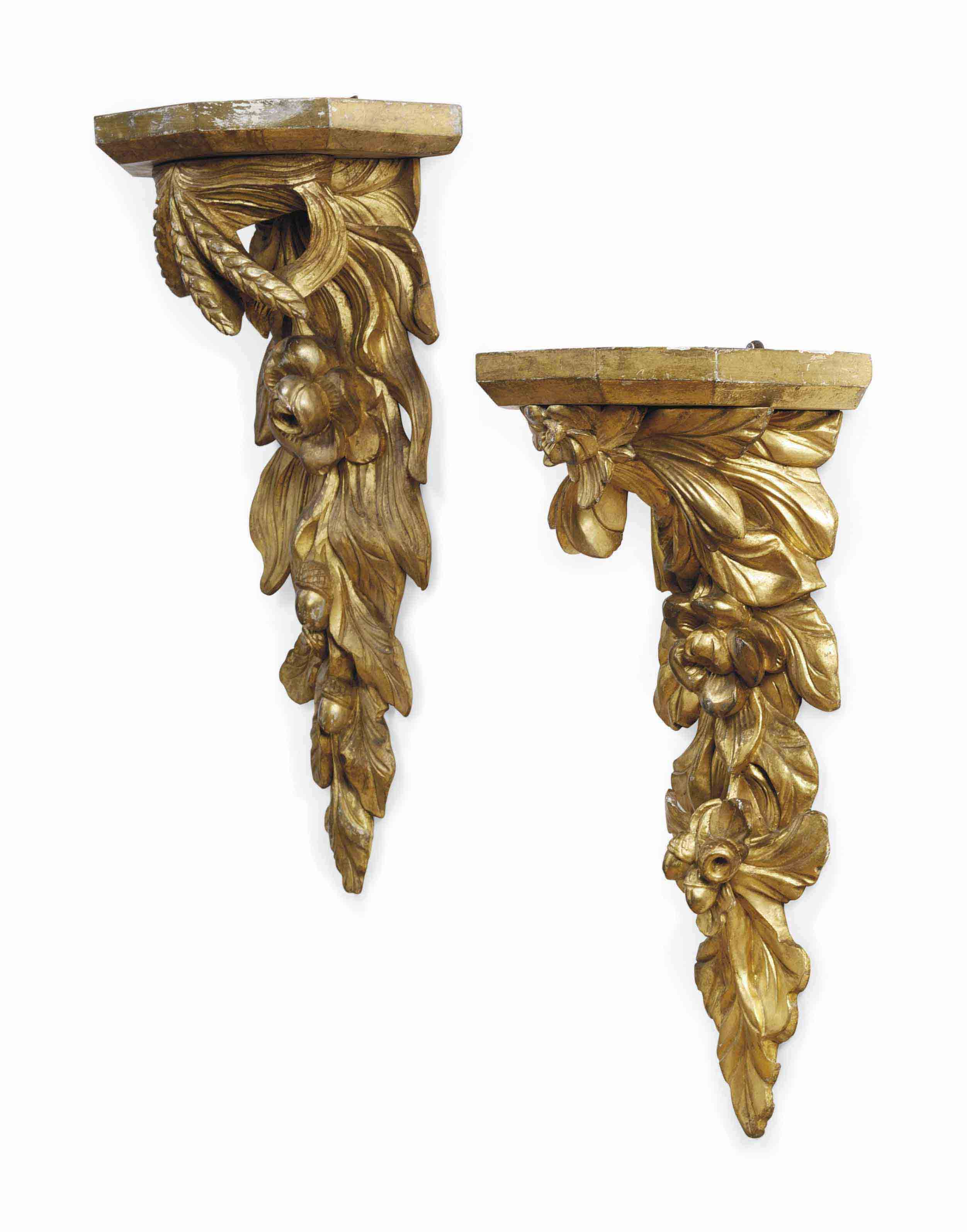 TWO VICTORIAN GILTWOOD WALL BRACKETS