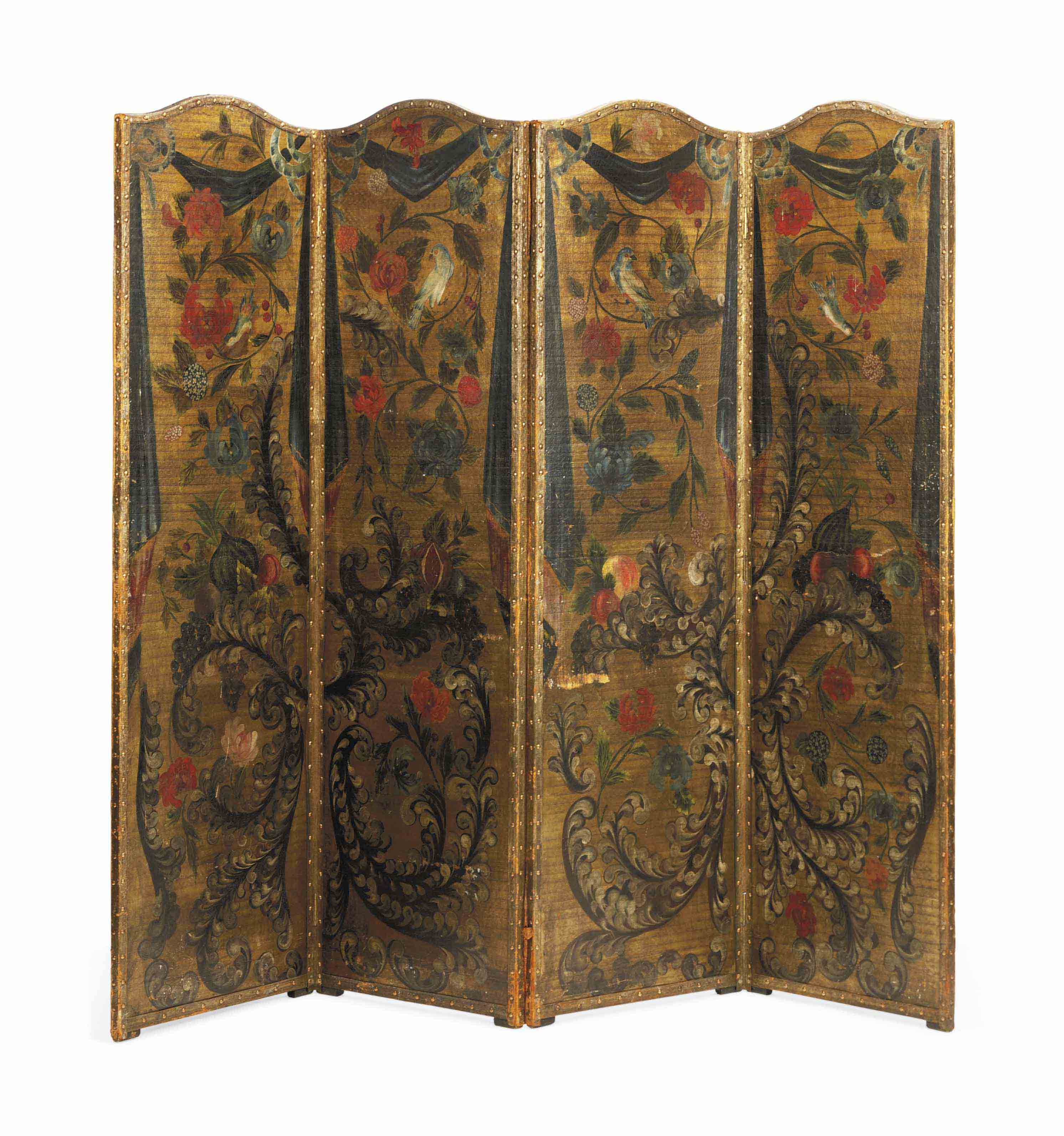 A DUTCH PARCELGILT AND POLYCHROMEDECORATED TOOLED LEATHER DRESSING