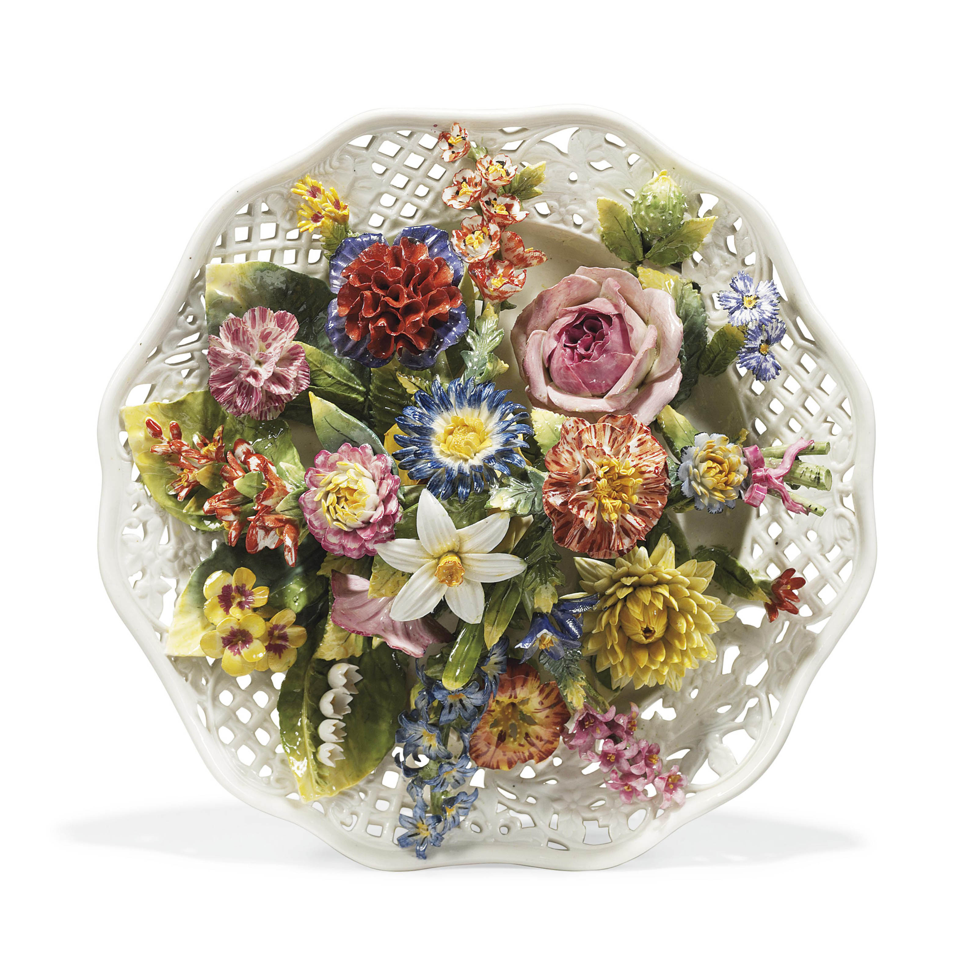 A GERMAN PORCELAIN FLOWERENCRUSTED PLATE