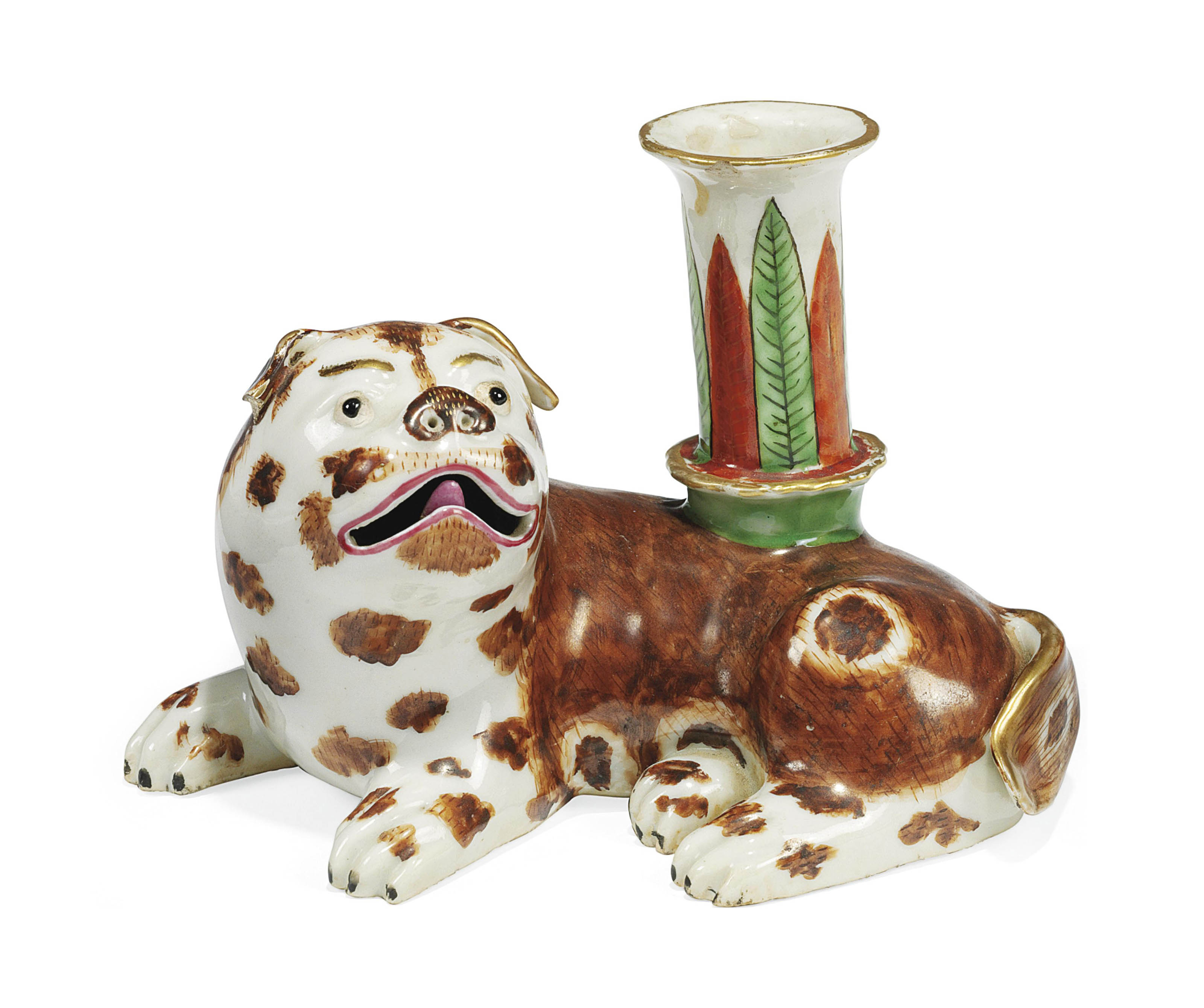 A CHINESE EXPORT 'DOG' CANDLEHOLDER