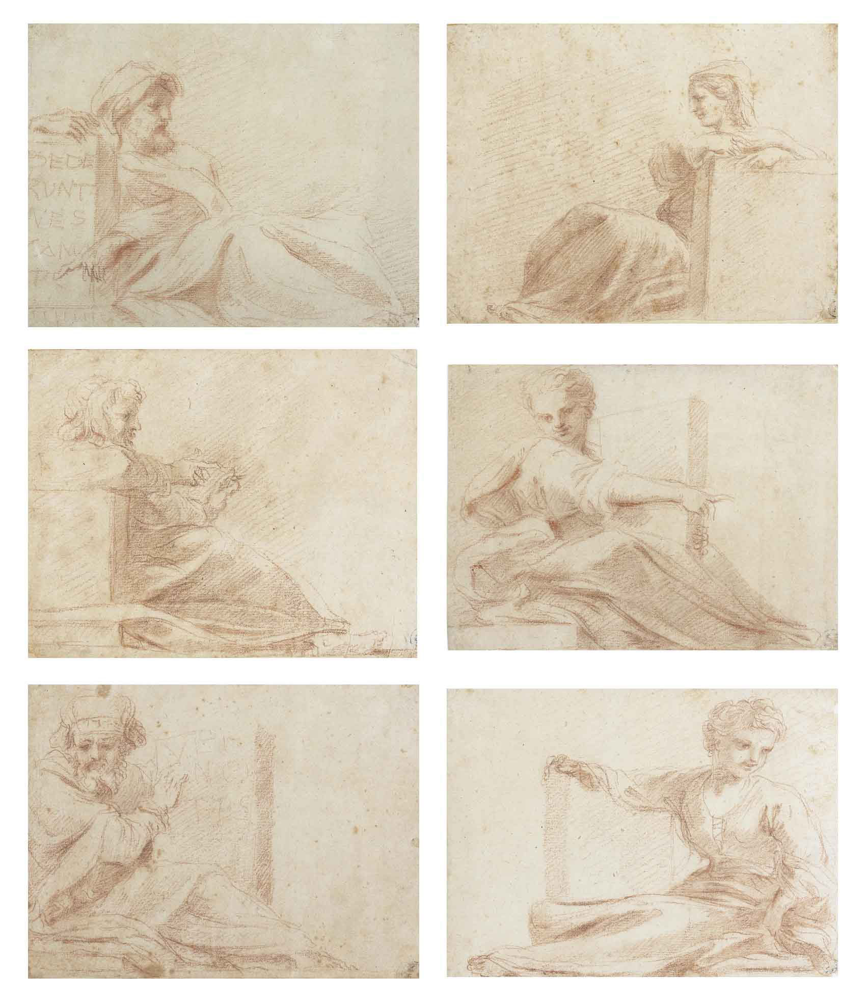 Six studies of prophets and sibyls, including the Persian or Agrippine Sibyl, the Delphic Sibyl and the Prophet David
