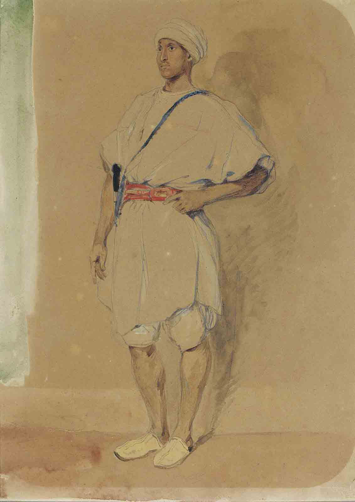 Eug&egrave;ne Delacroix (1798-1863), A standing Moroccan. Pencil, watercolour. 12&frac34; x 9&frac12;  in (32.5 x 24  cm). Sold for &pound;85,250 on 5 July 2011 at Christie&rsquo;s in London