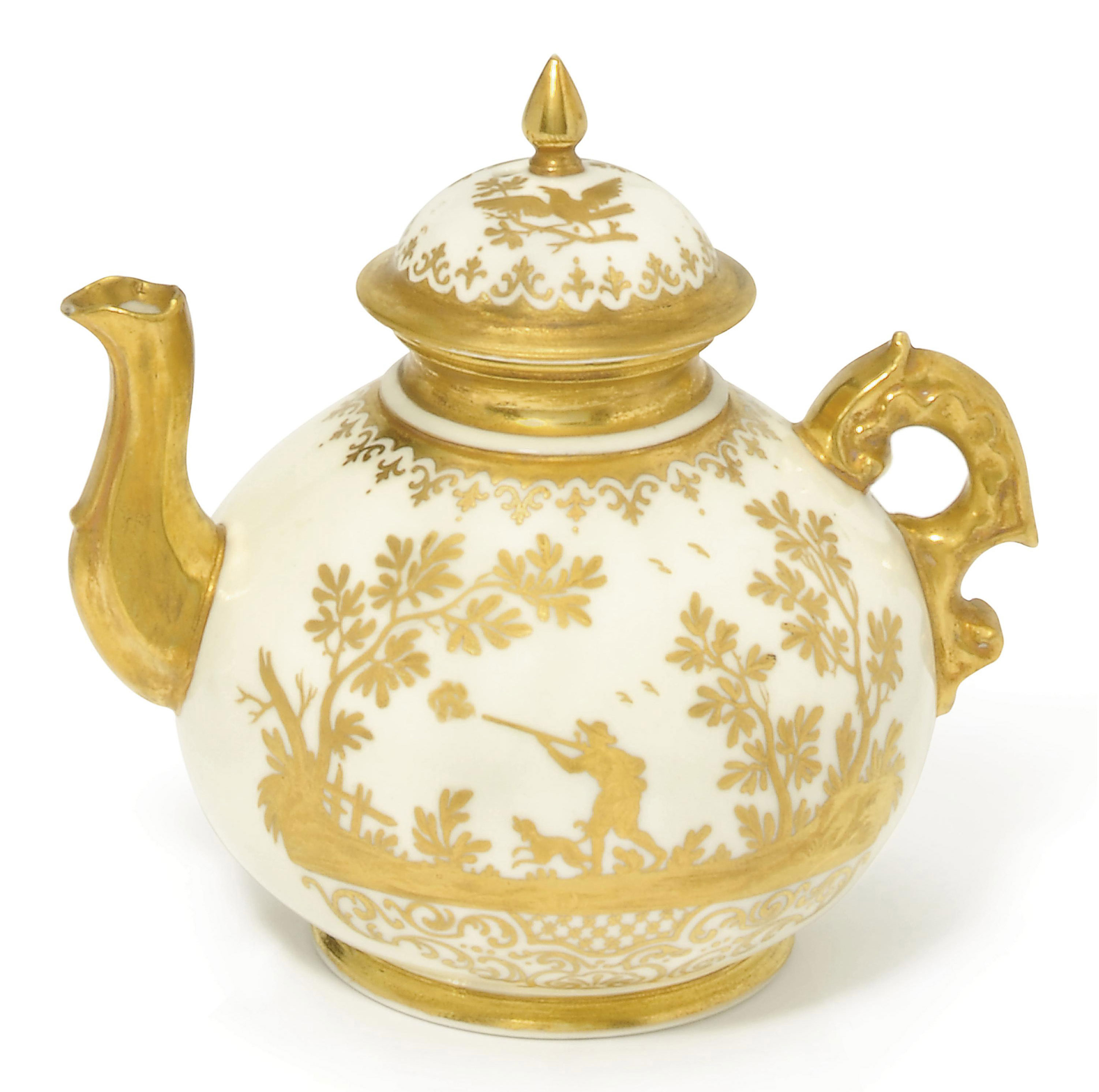 A CAPODIMONTE (CARLO III) TEAPOT AND COVER , CIRCA 174752, BLUE FLEUR