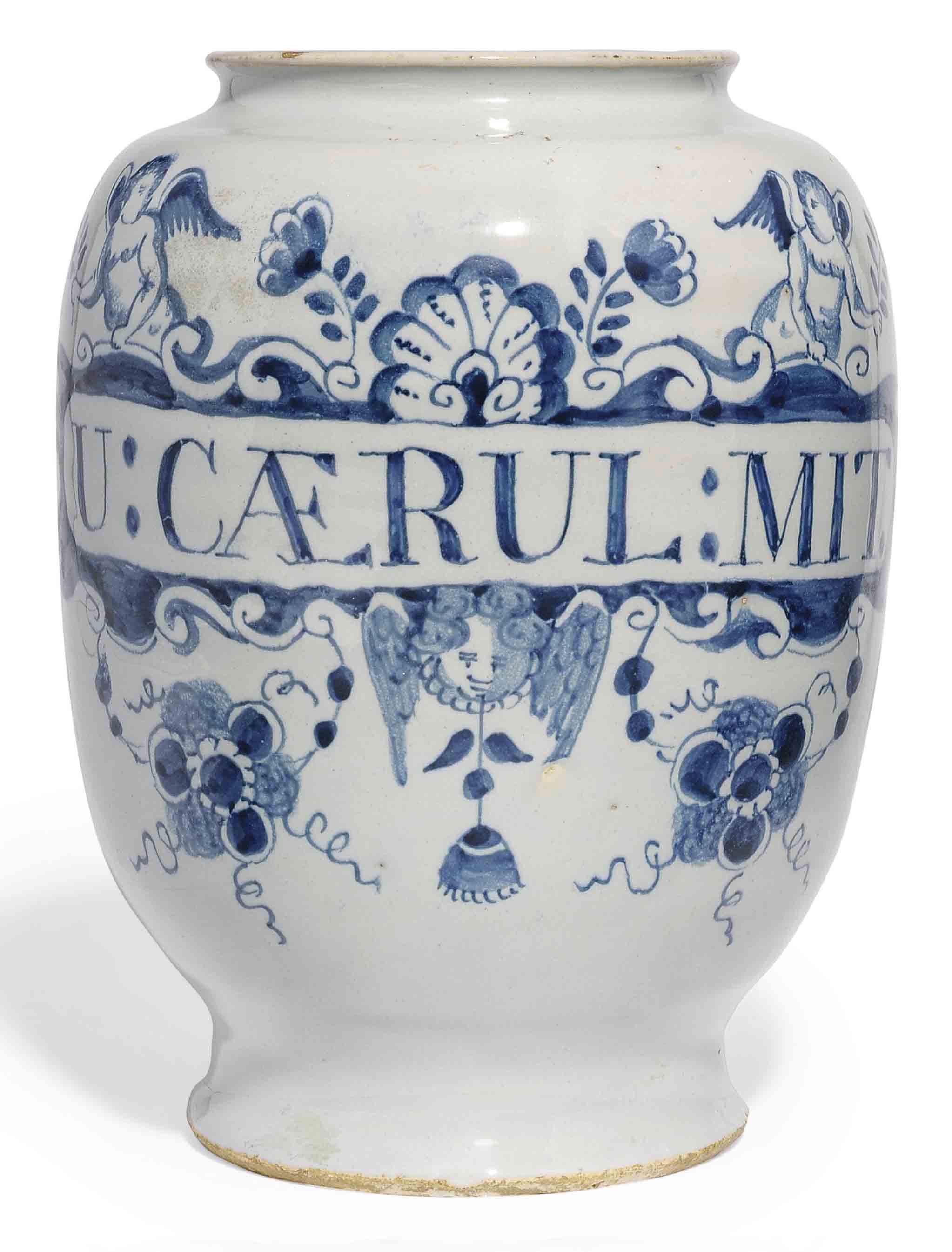 AN ENGLISH DELFT BLUE AND WHITE DRUGJAR
