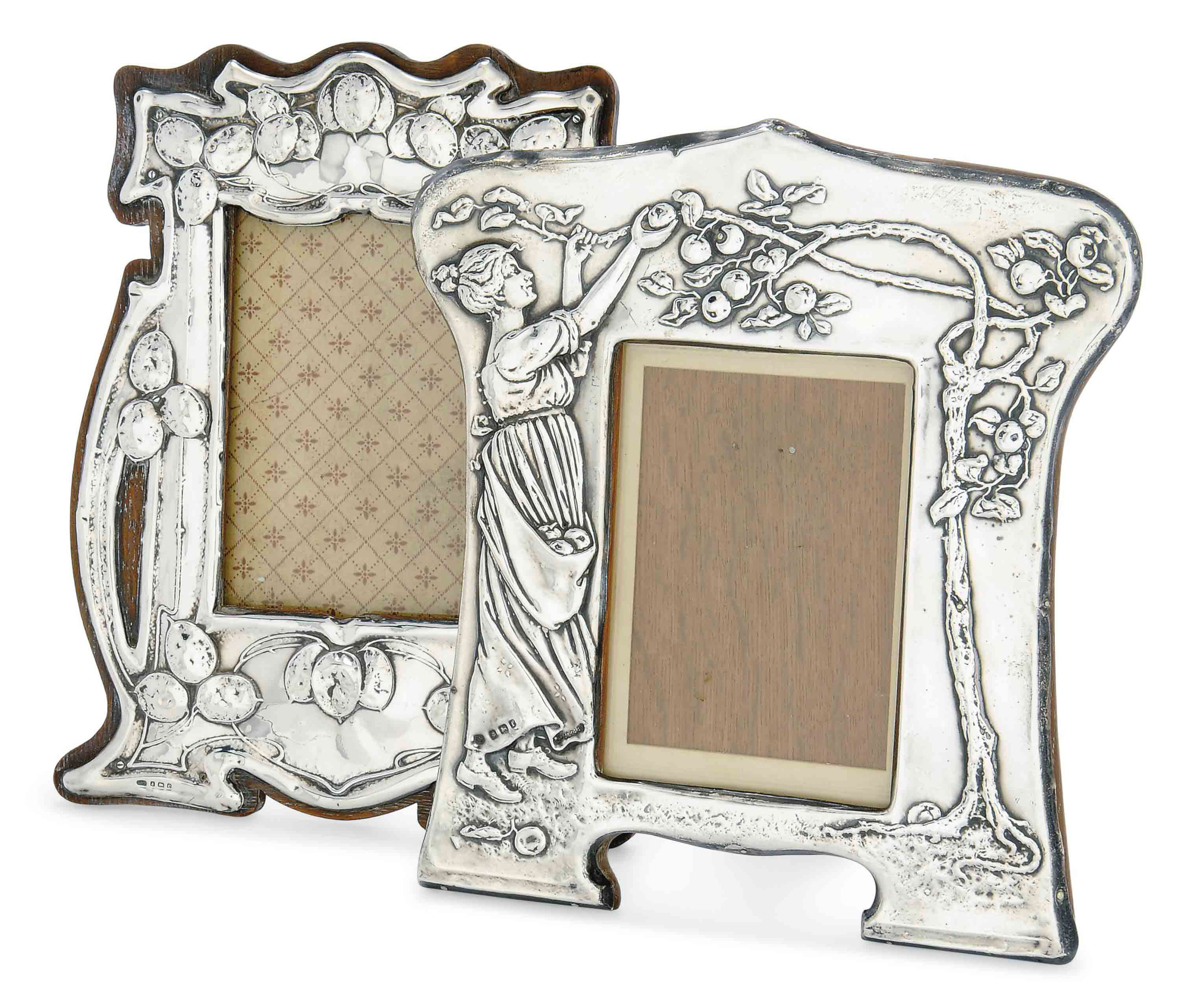 TWO EDWARDIAN SILVER ART NOUVEAU PHOTOGRAPH FRAMES , ONE MARK OF