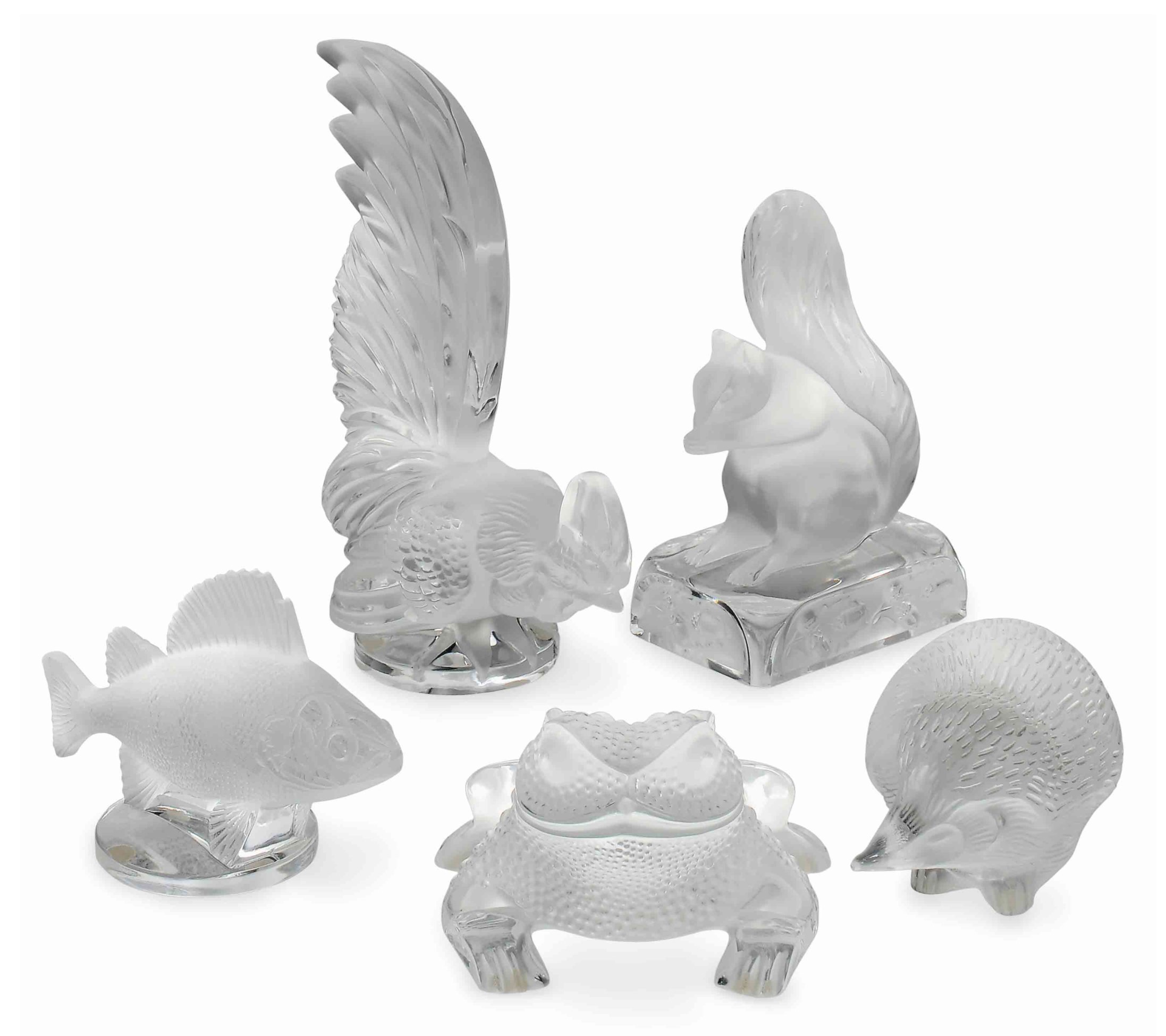 A GROUP OF LALIQUE MOULDED AND FROSTED GLASS ANIMALS