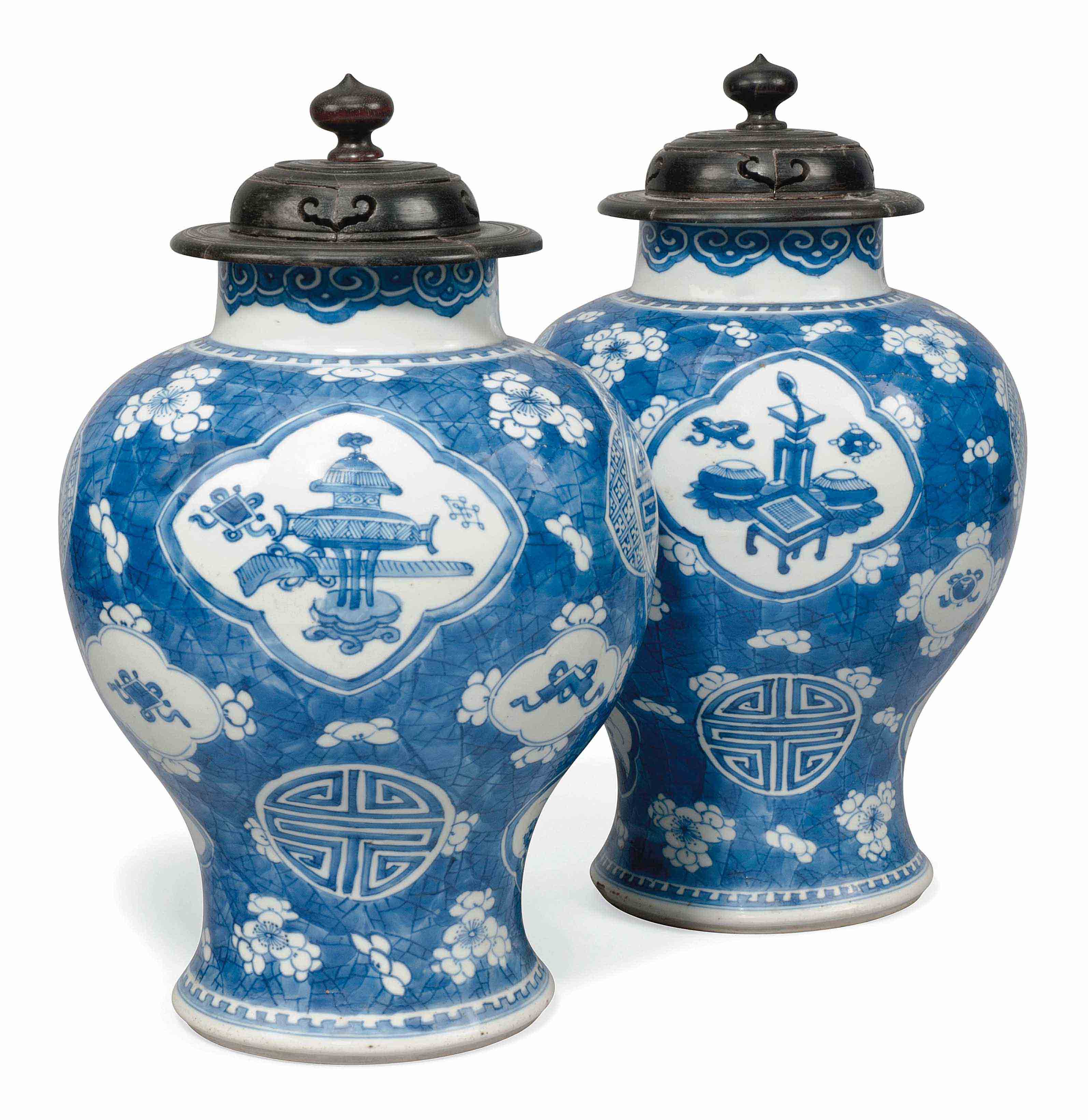 A PAIR OF CHINESE BLUE AND WHITE BALUSTER VASES , KANGXI PERIOD (1662