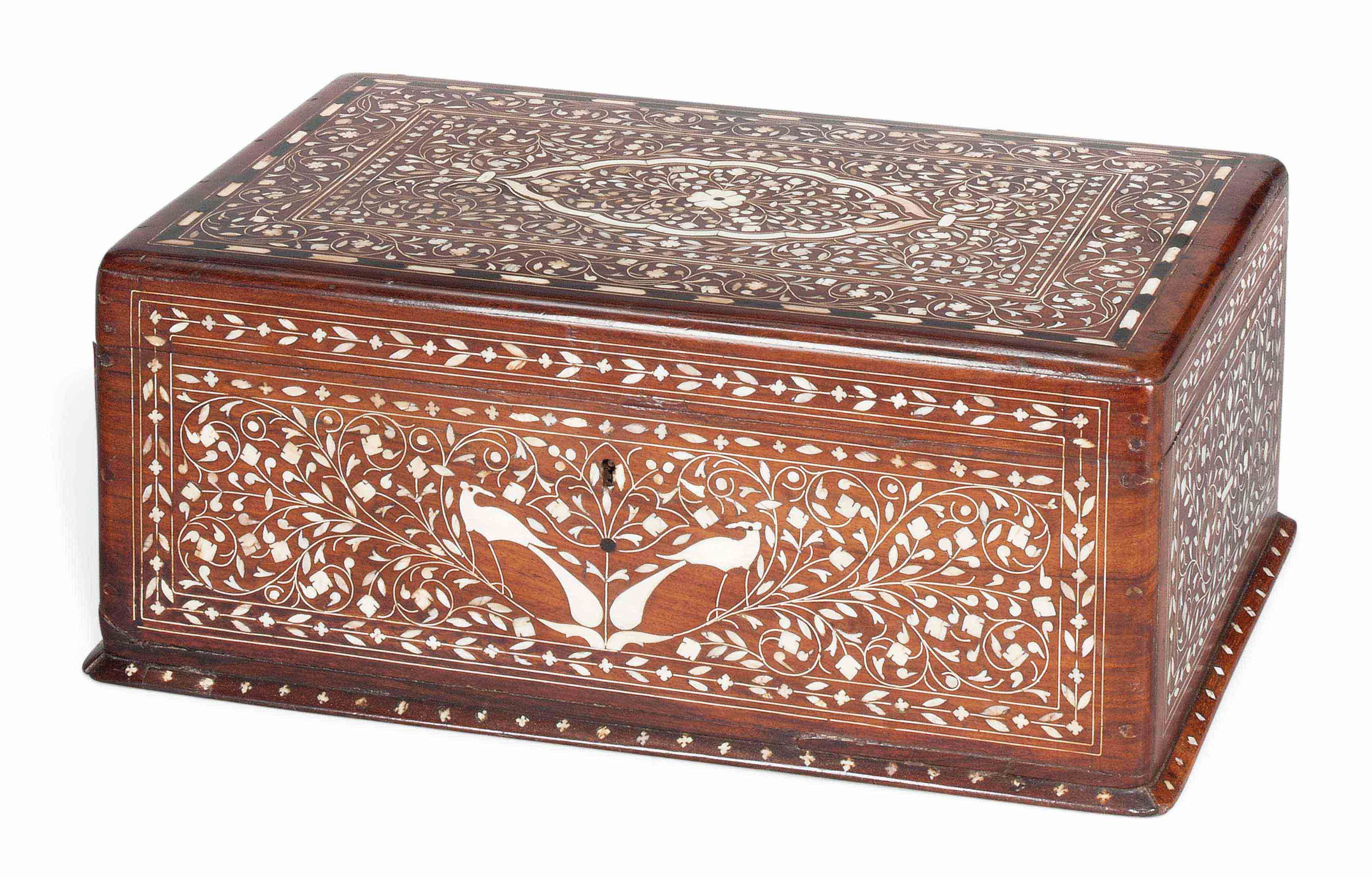 AN INDIAN TEAK AND BONE INLAID WORK BOX , LATE 19TH CENTURY Christie's