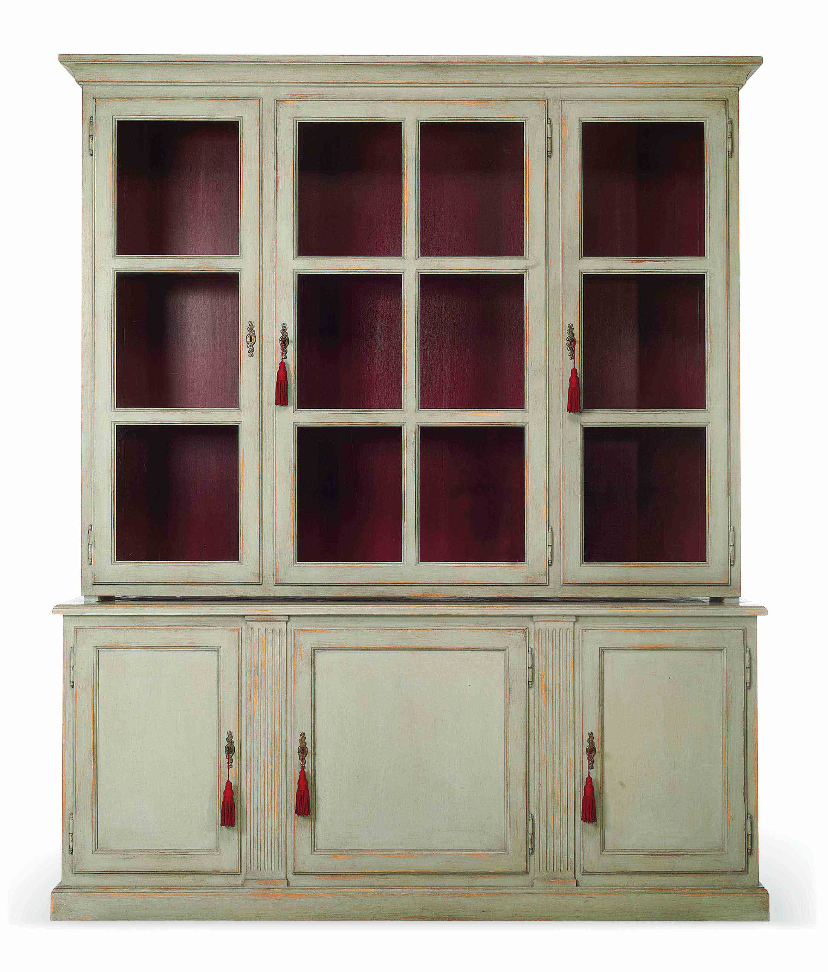 A GREENPAINTED GLAZED BOOKCASE , OF III STYLE, LATE 20TH