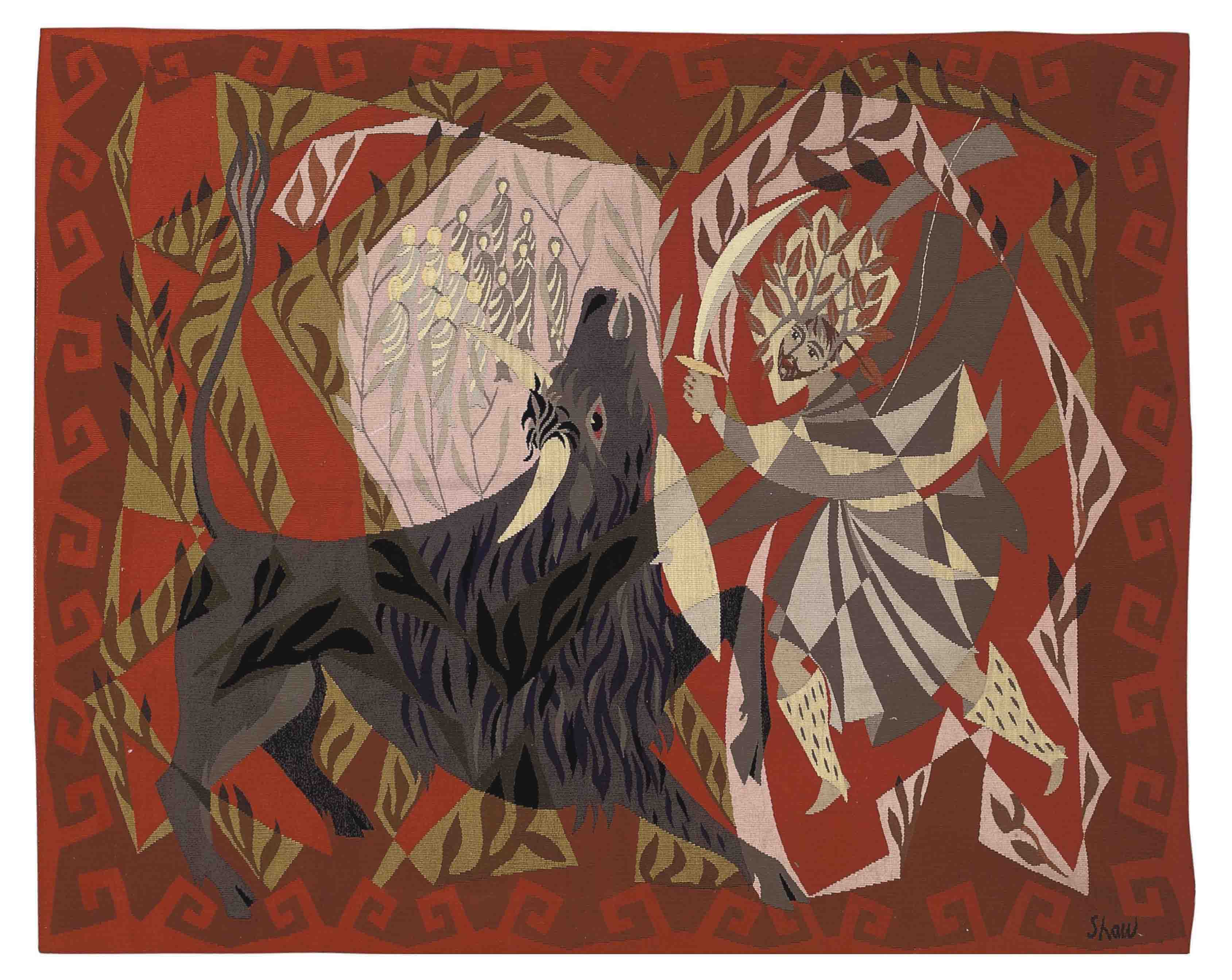'THESEUS AND THE MINOTAUR' A SAX SHAW TAPESTRY WOVEN AT THE DOVECOT STUDIOS FOR THE EDINBURGH