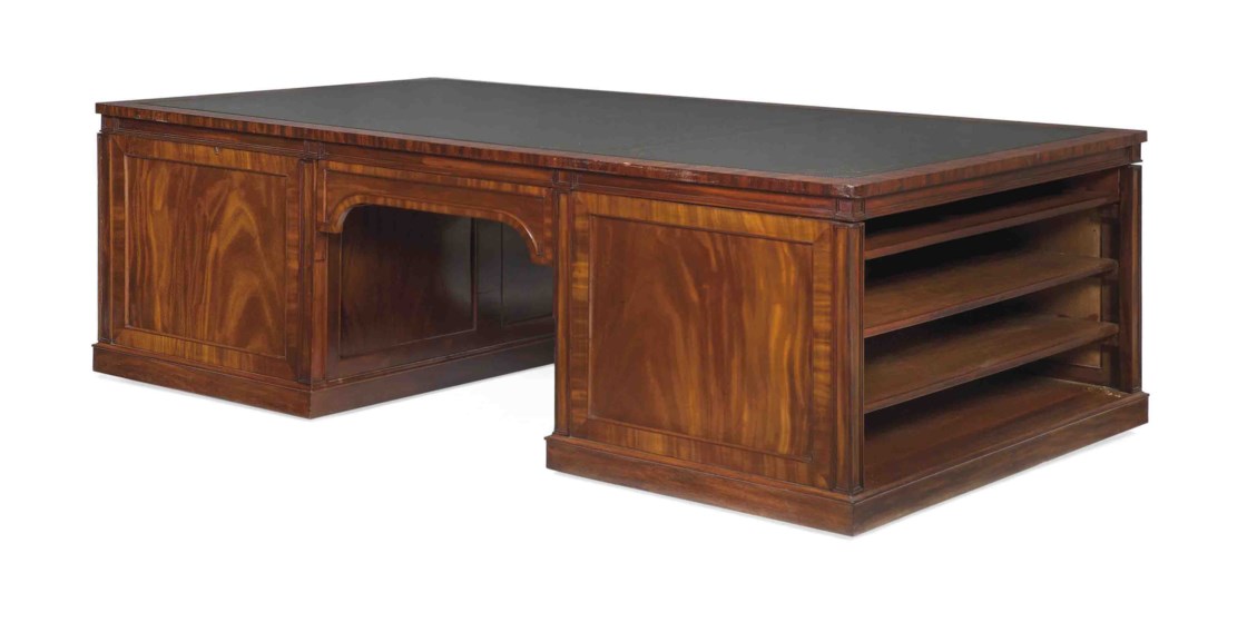 A LARGE LATE VICTORIAN MAHOGANY PEDESTAL LIBRARY DESK , LATE 19TH