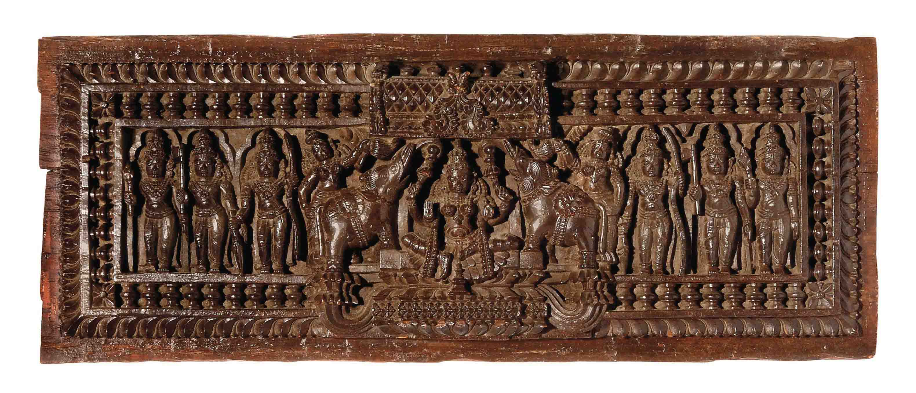 A Carved Wooden Door Panel With The Goddess Lakshmi Chettinad Tamil Nadu 2nd Half 19th Century Beam Furniture Lighting Christie S