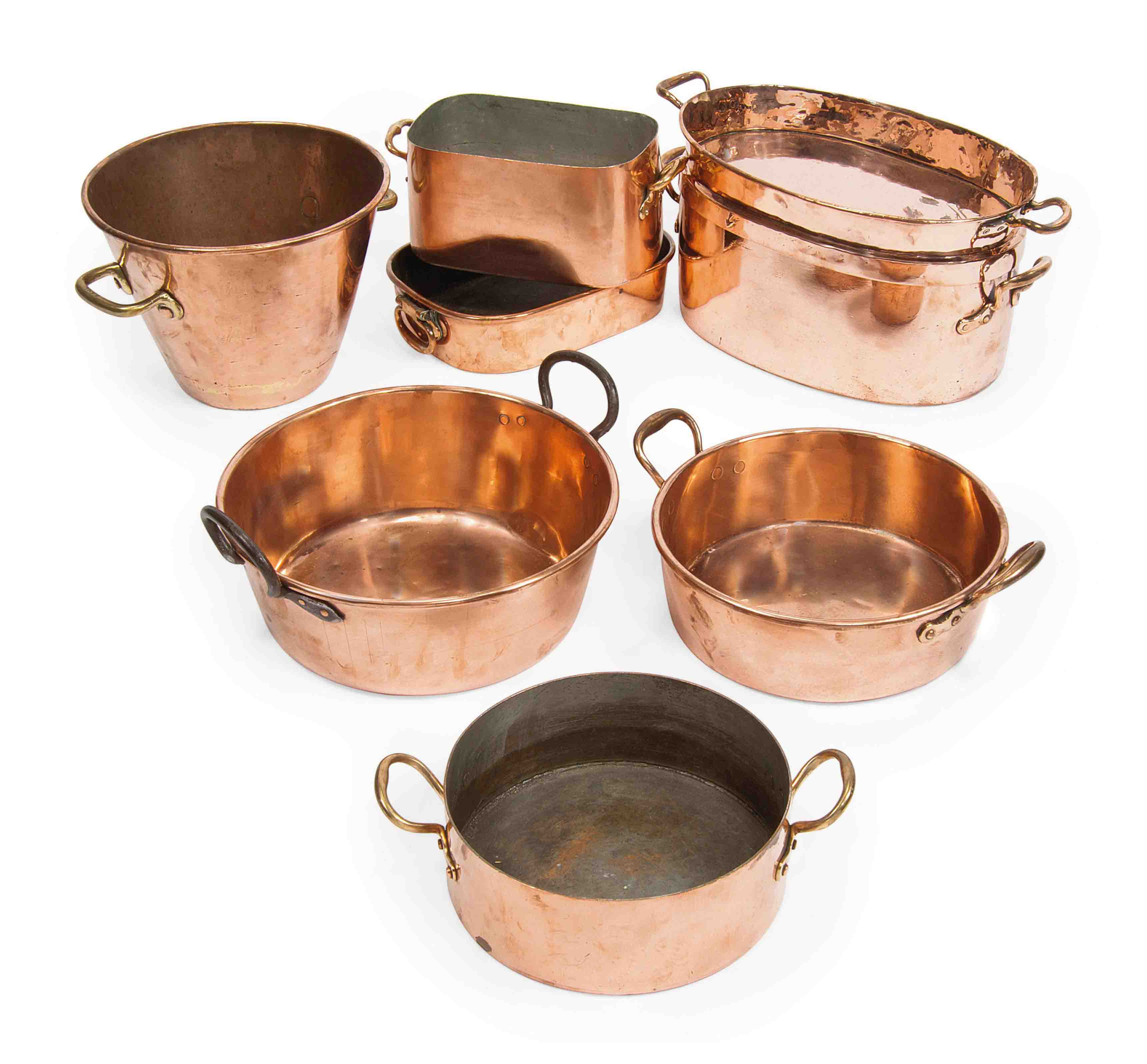 Six Victorian Copper Cooking Pans And A Bucket Shop for copper pots and pans online at target. six victorian copper cooking pans and a