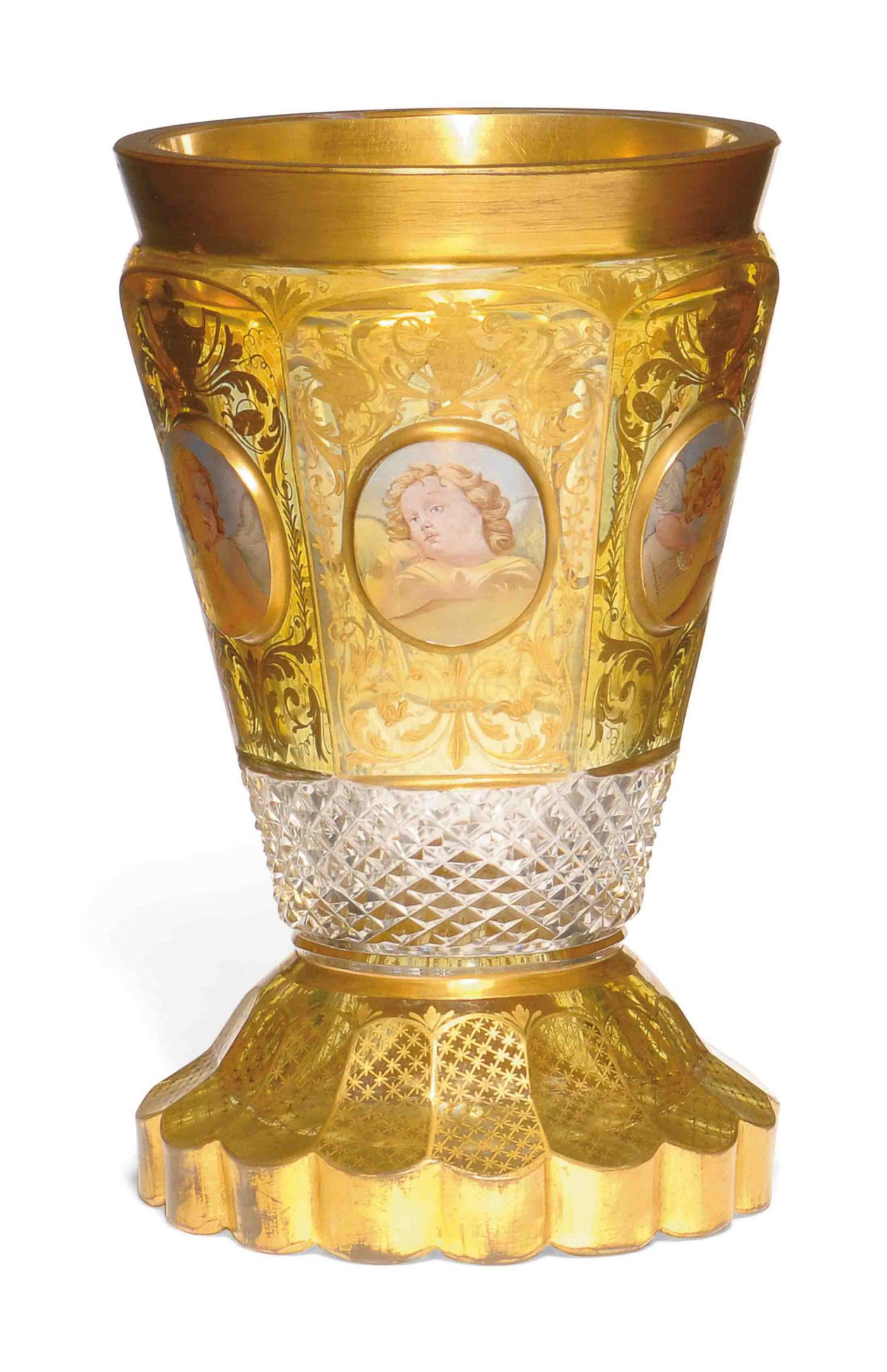A BOHEMIAN AMBERSTAINED GLASS BEAKER