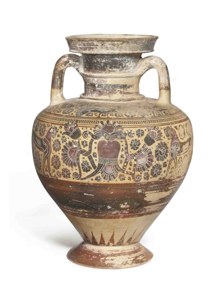 A CORINTHIAN BLACK-FIGURED AMPHORA , ATTRIBUTED TO THE AMPERSAND ...