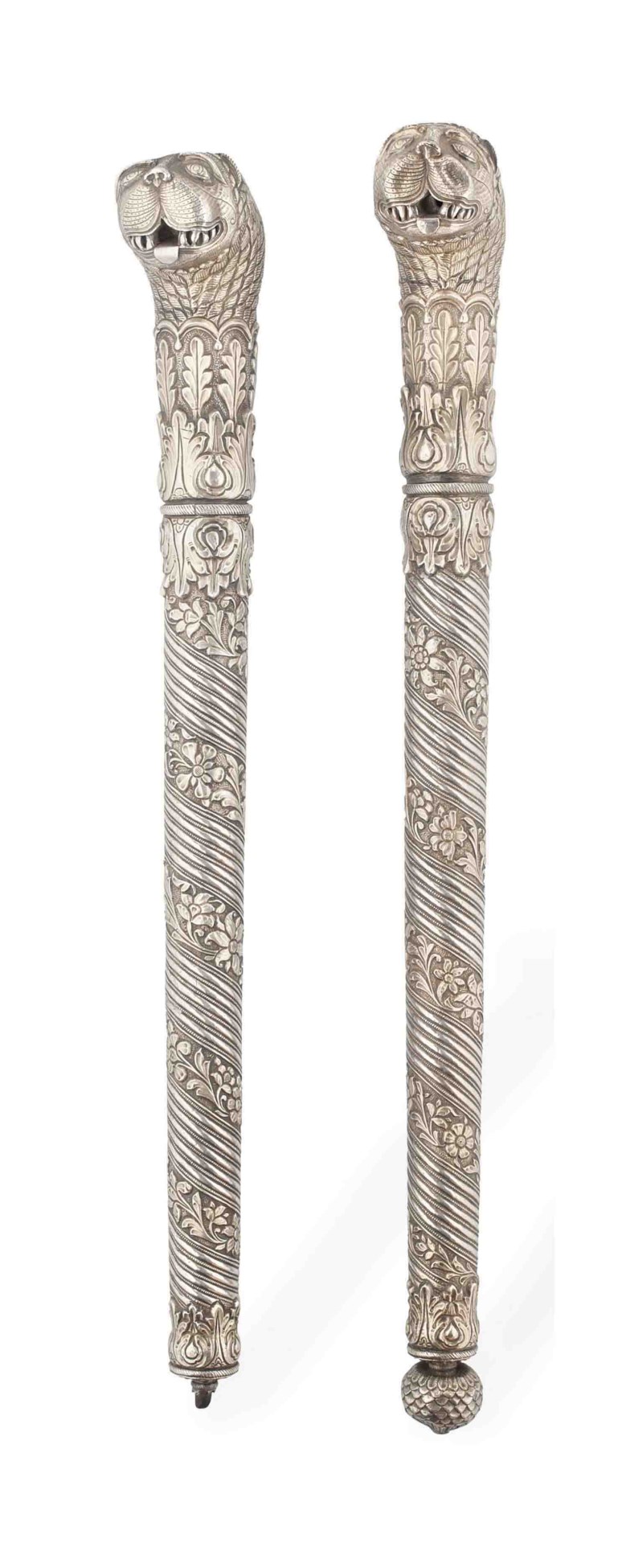 TWO CEREMONIAL SILVER GILT MACES WITH ORIGINAL CASES