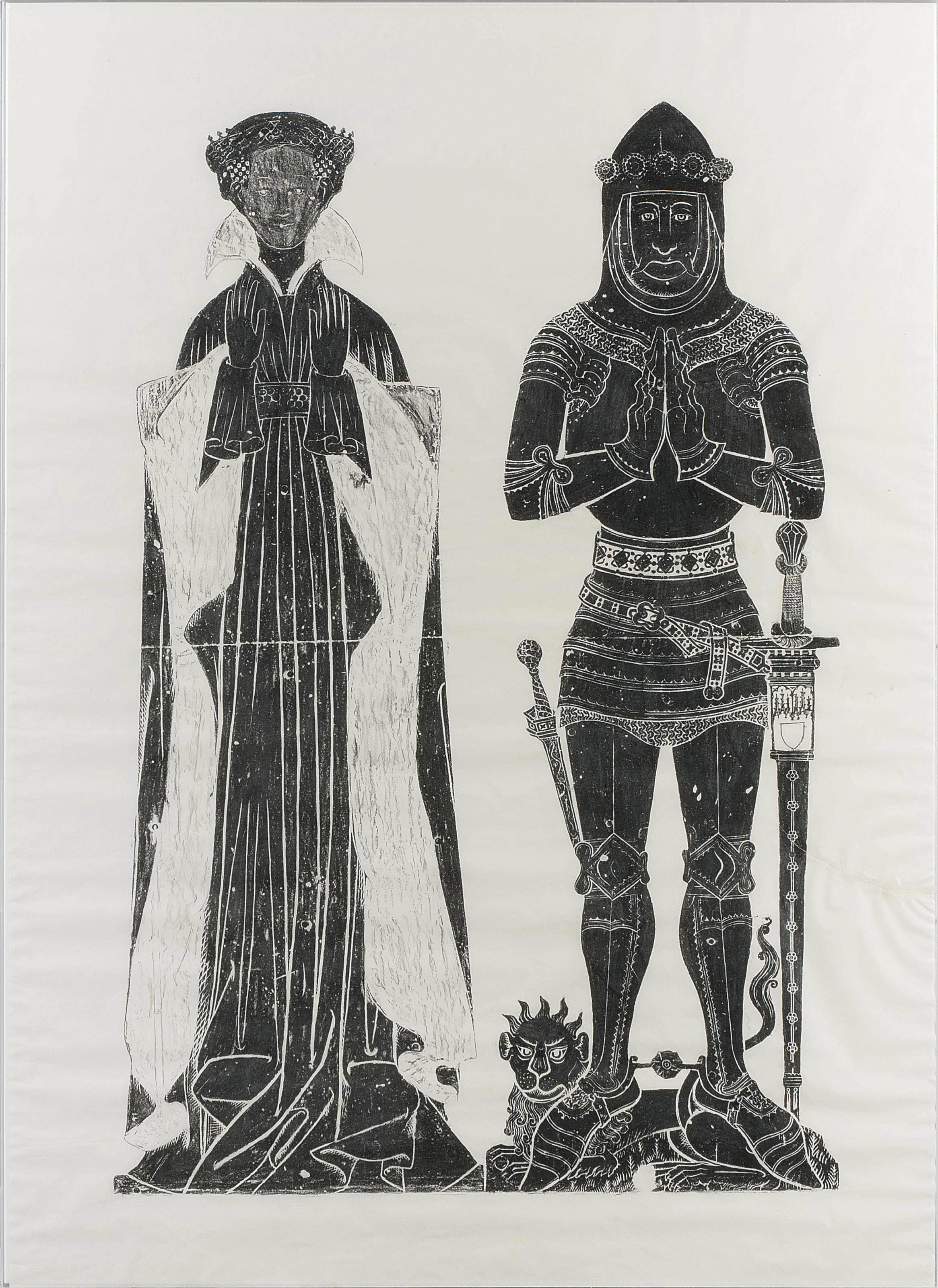 A Brass Rubbing Of A Medieval Knight And A Lady Early 20th Century Paintings Paper Christie S