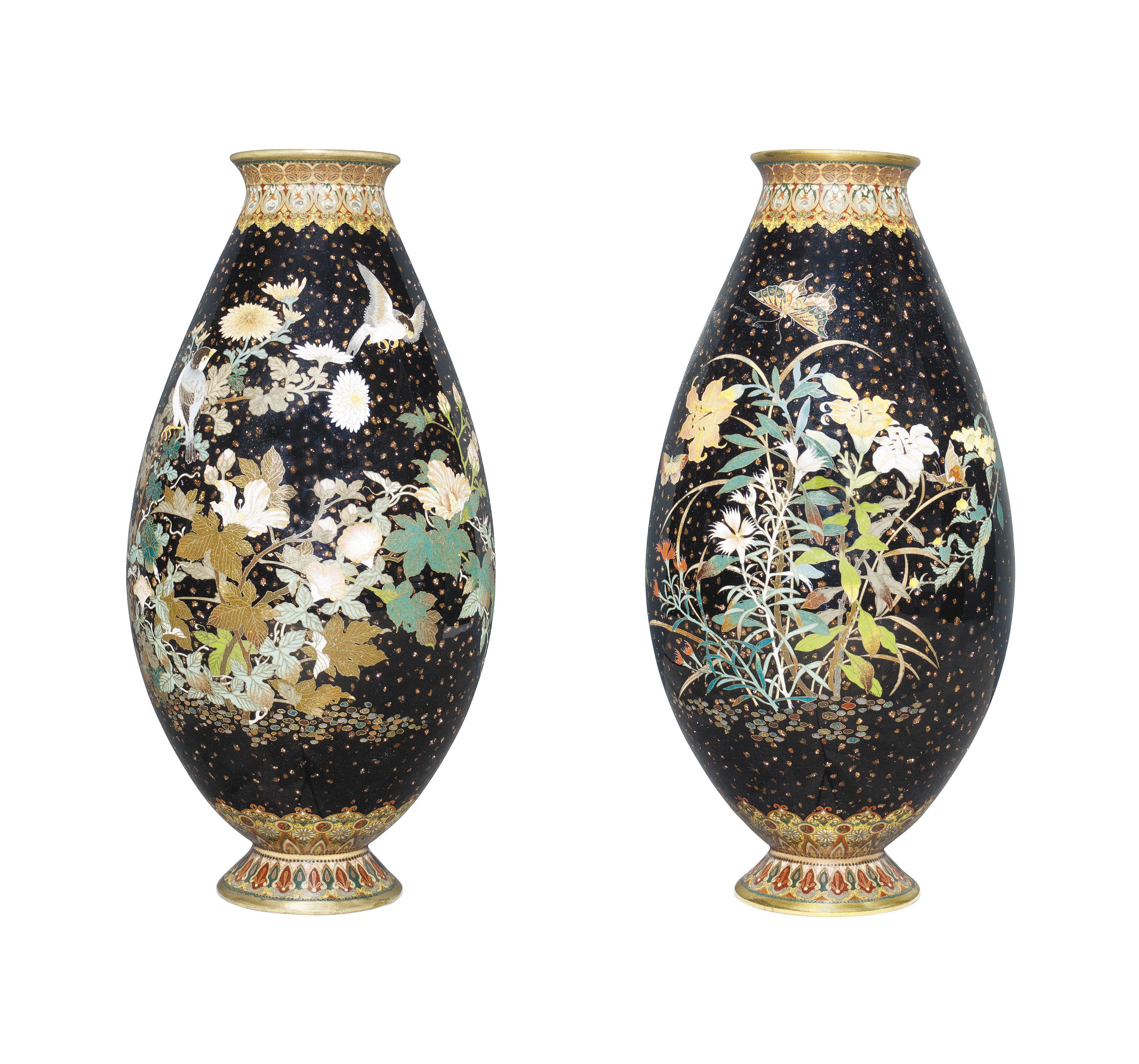 A Pair of Cloisonné Vases , ATTRIBUTED TO THE NAMIKAWA YASUYUKI