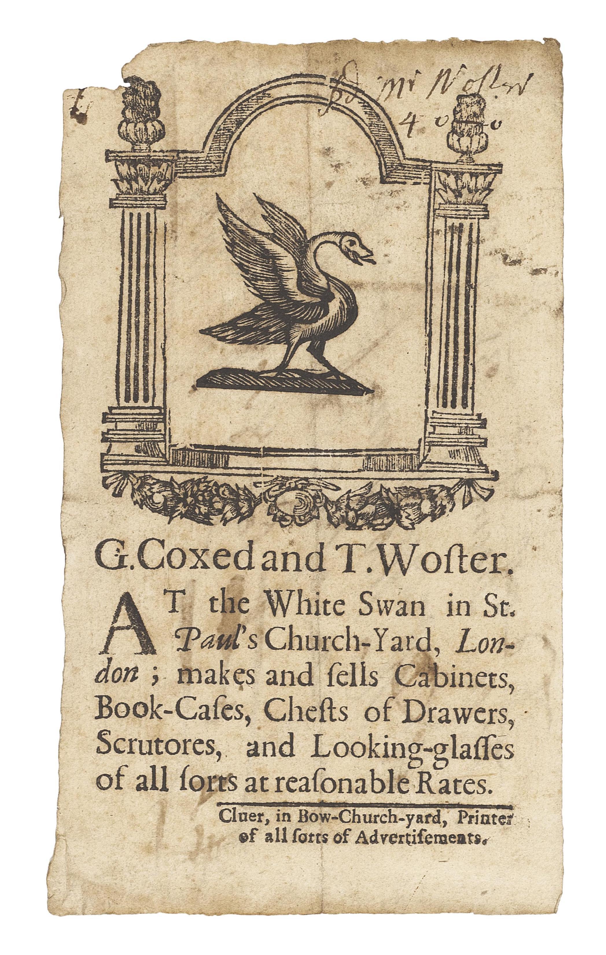 Coxed G And T Homas Woster Furniture Makers Printed Advertising Leaflet London Printed By John Cluer