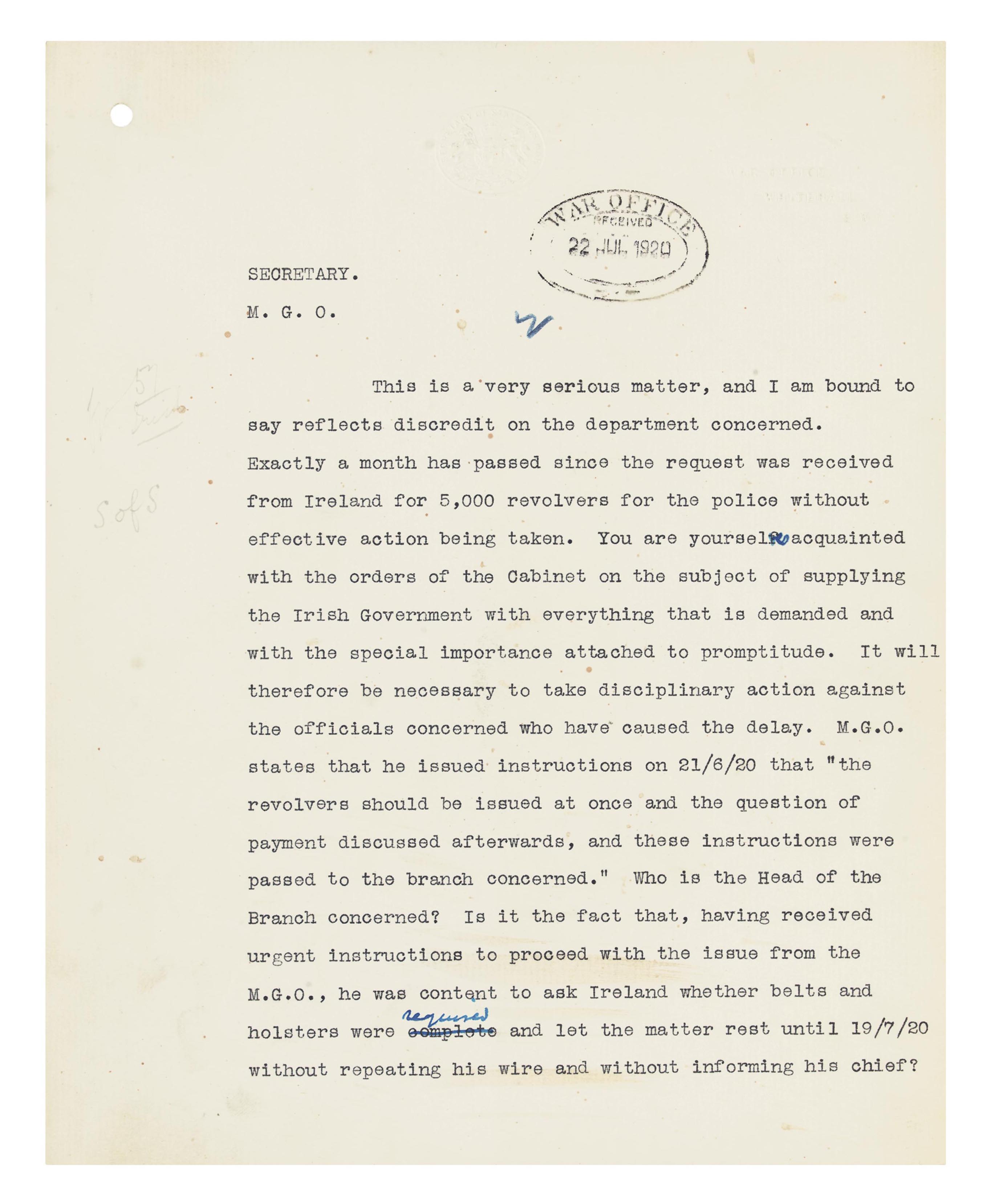 Churchill Winston S Two Typed Memoranda Signed In Red Pencil Or Ink W S C To The Secretary