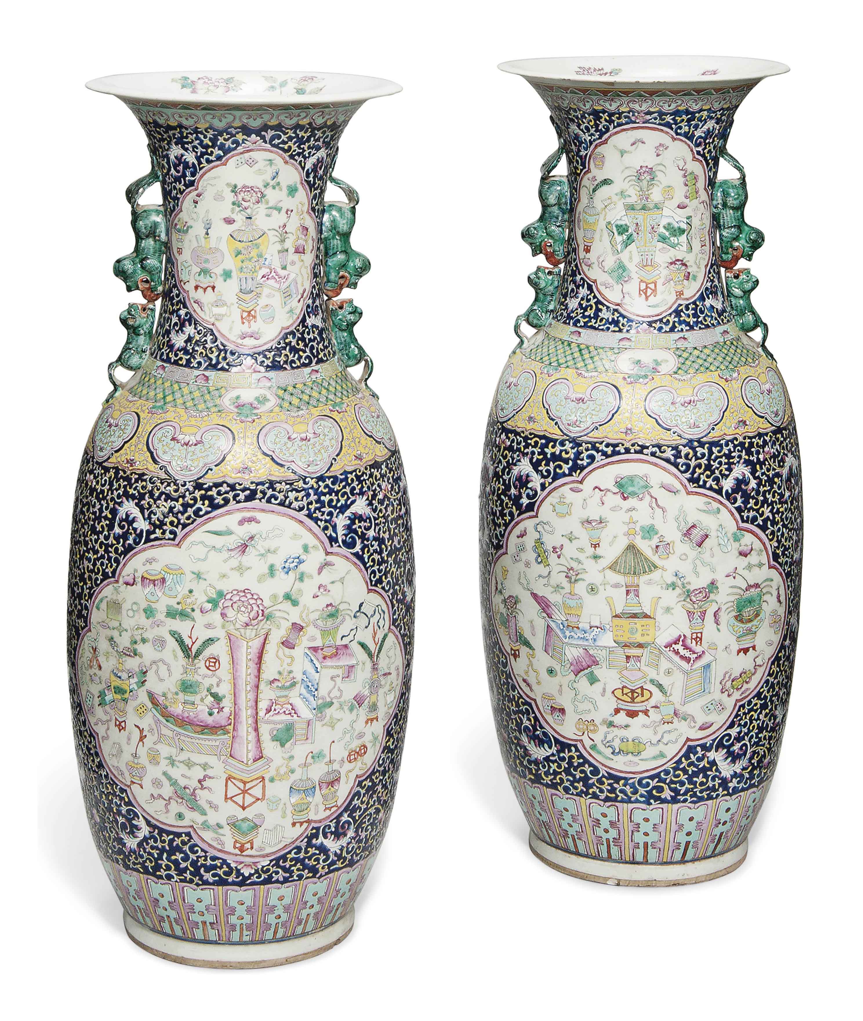 A Pair Of Large Chinese Famille Rose Porcelain Floor Vases