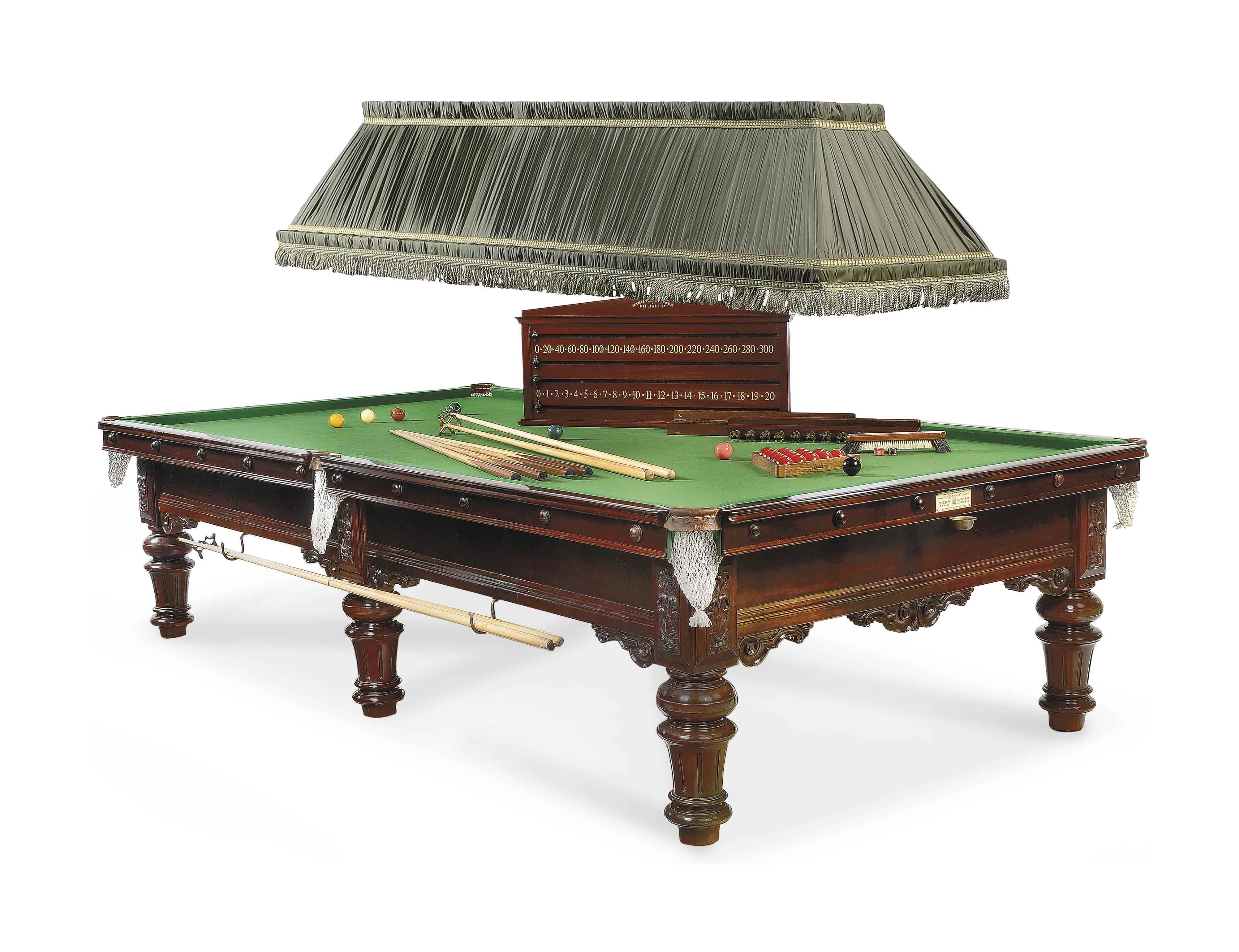 A MAHOGANY AND IVORY INLAID BILLIARD TABLE , BY THURSTON & CO., LTD