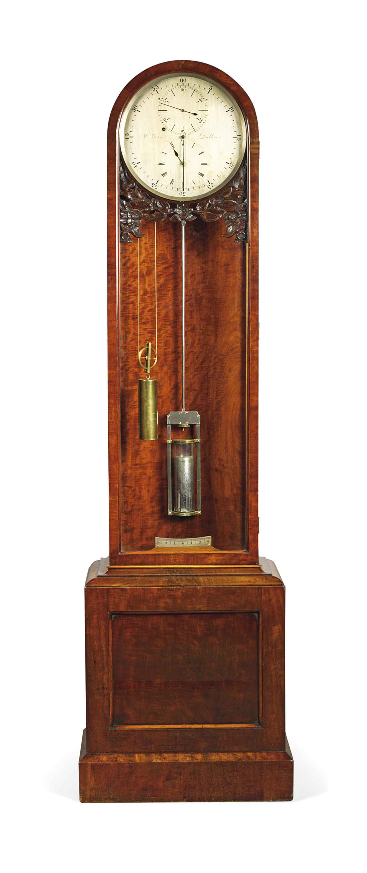 A VICTORIAN IRISH MAHOGANY EIGHTDAY LONGCASE REGULATOR , W. WORN