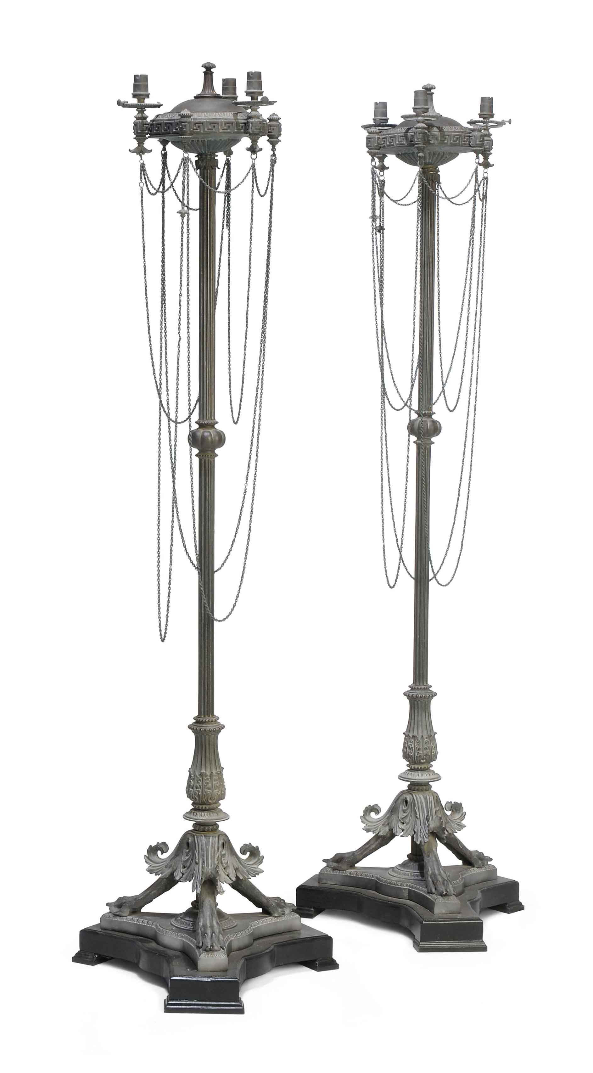 A Pair Of Italian Bronze Floor Standing Candelabra Late
