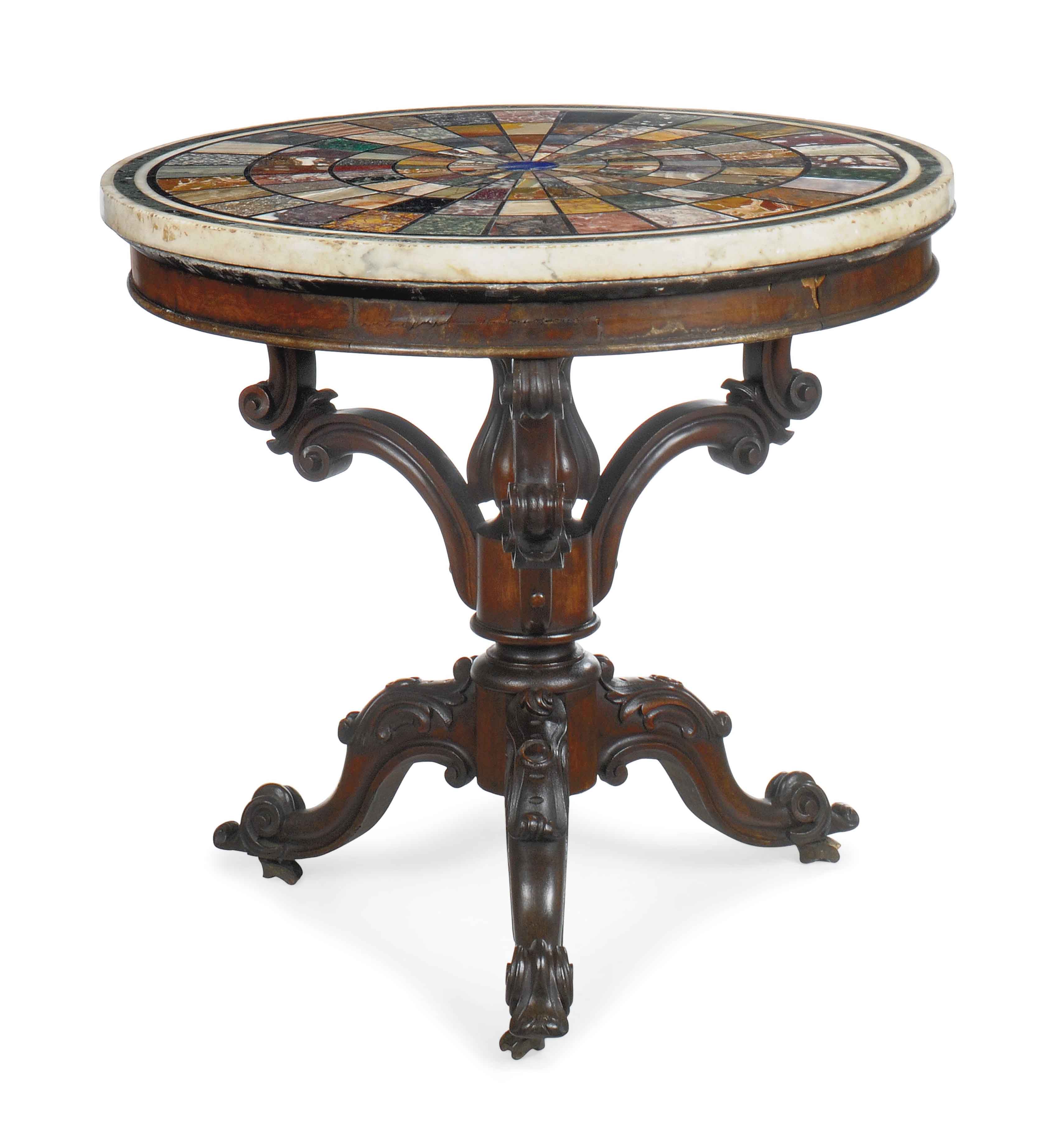 AN EARLY VICTORIAN WALNUT AND ITALIAN SPECIMEN MARBLE ...
