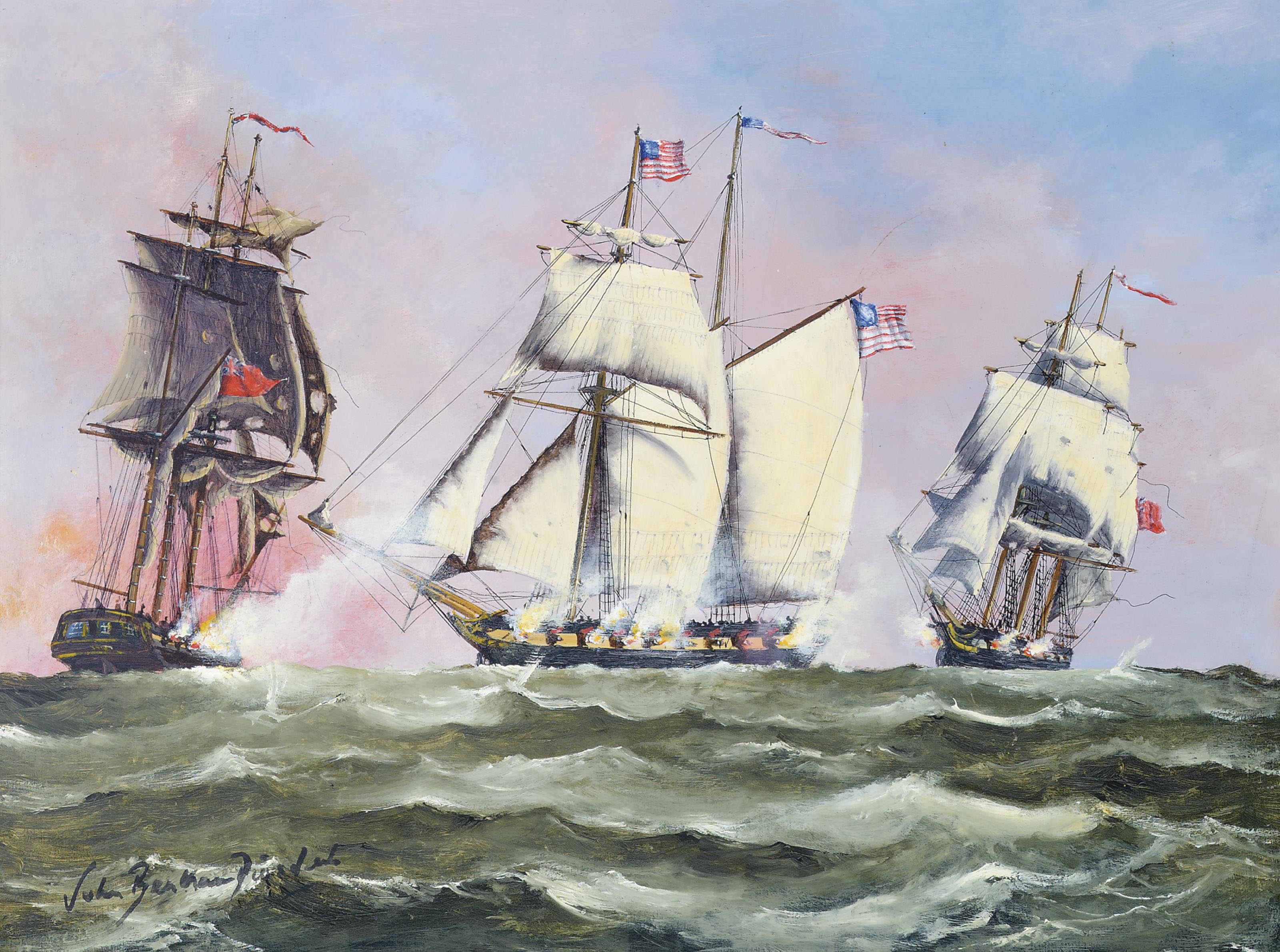 John Bentham Dinsdale 1927 2008 U S Schooner Atlas Engaging