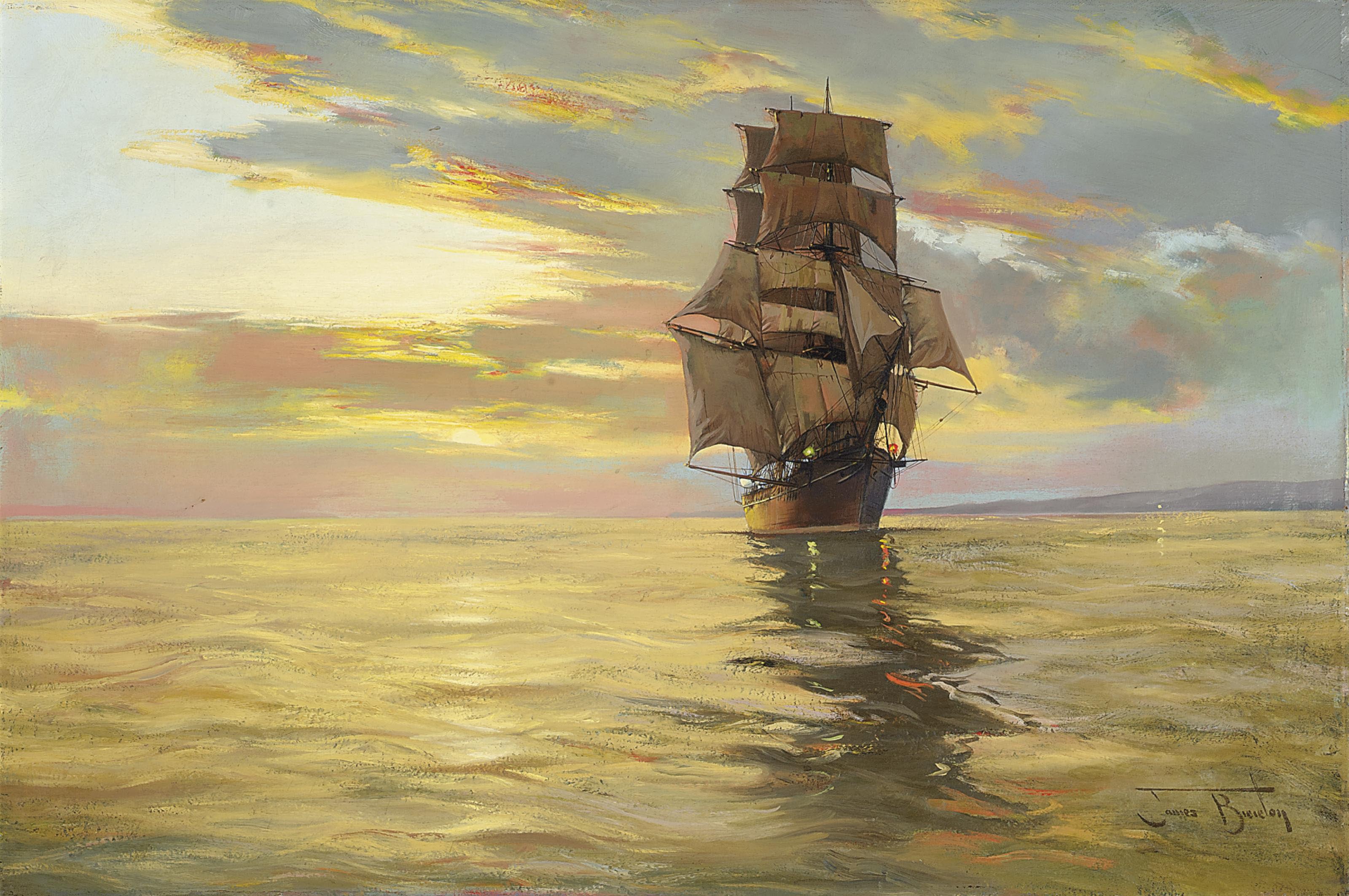 парусник в море картины