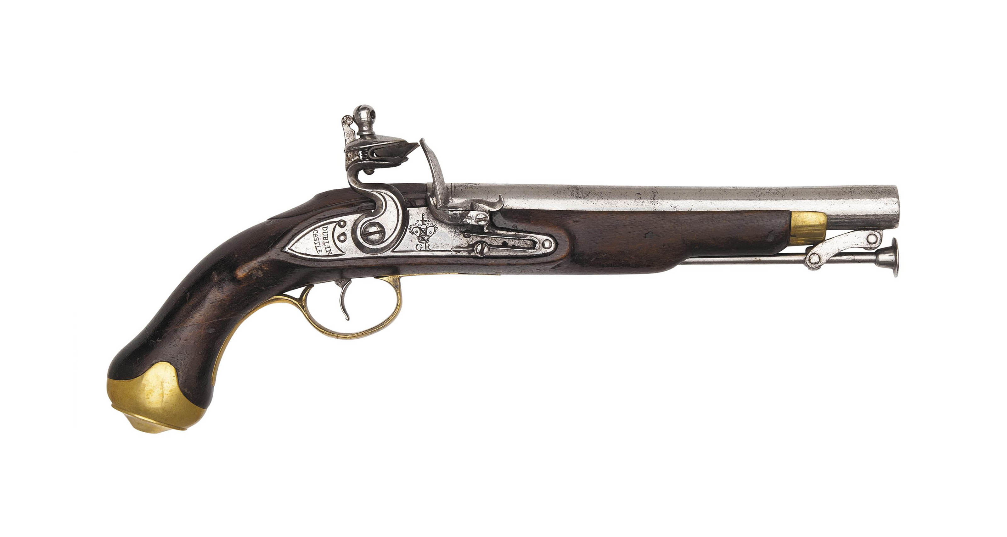 A 16BORE FLINTLOCK LIGHT DRAGOON SERVICE PISTOL , DUBLIN CASTLE, EARLY